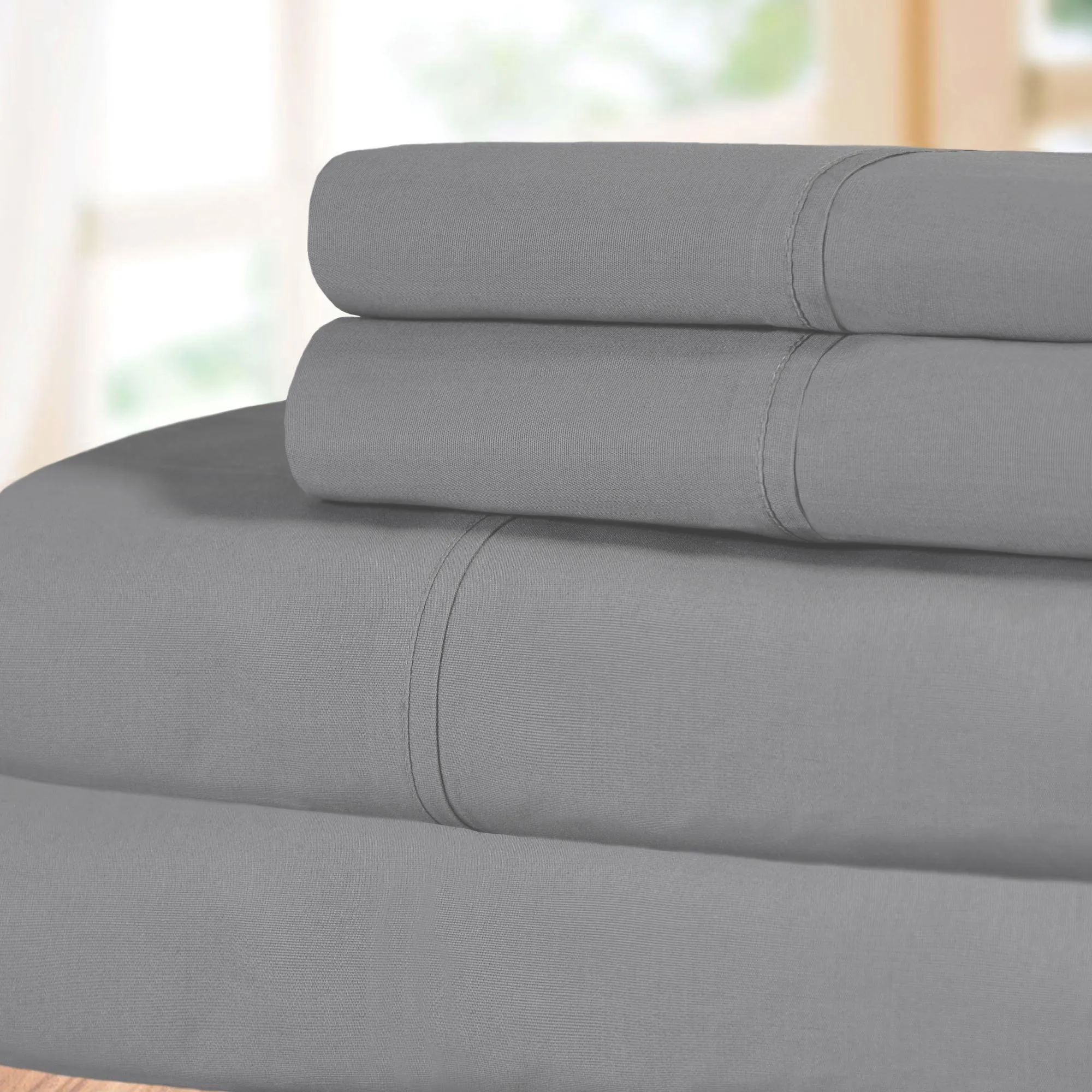 100% Cotton Percale 300 Thread Count Solid Deep Pocket Sheet Set