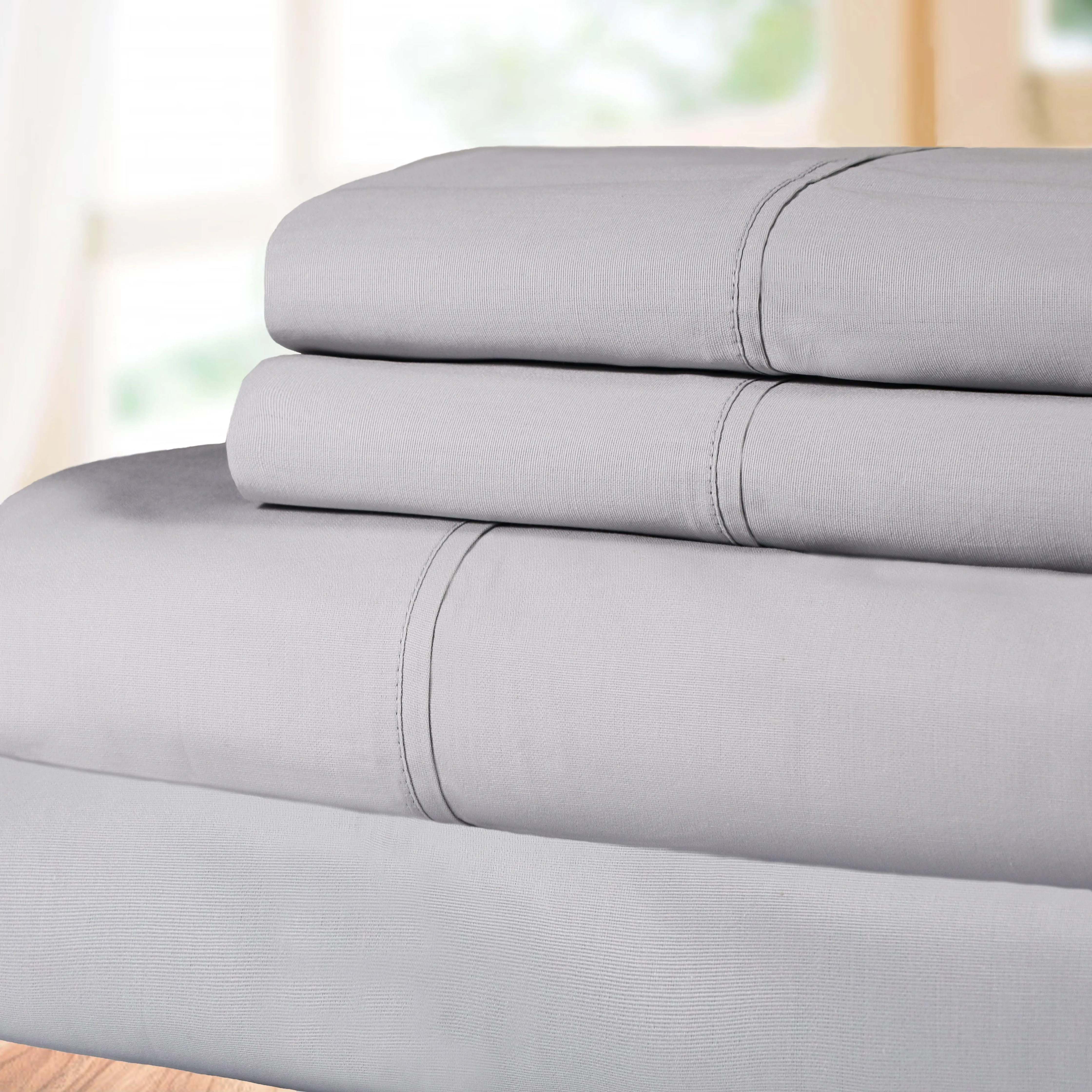 100% Cotton Percale 300 Thread Count Solid Deep Pocket Sheet Set