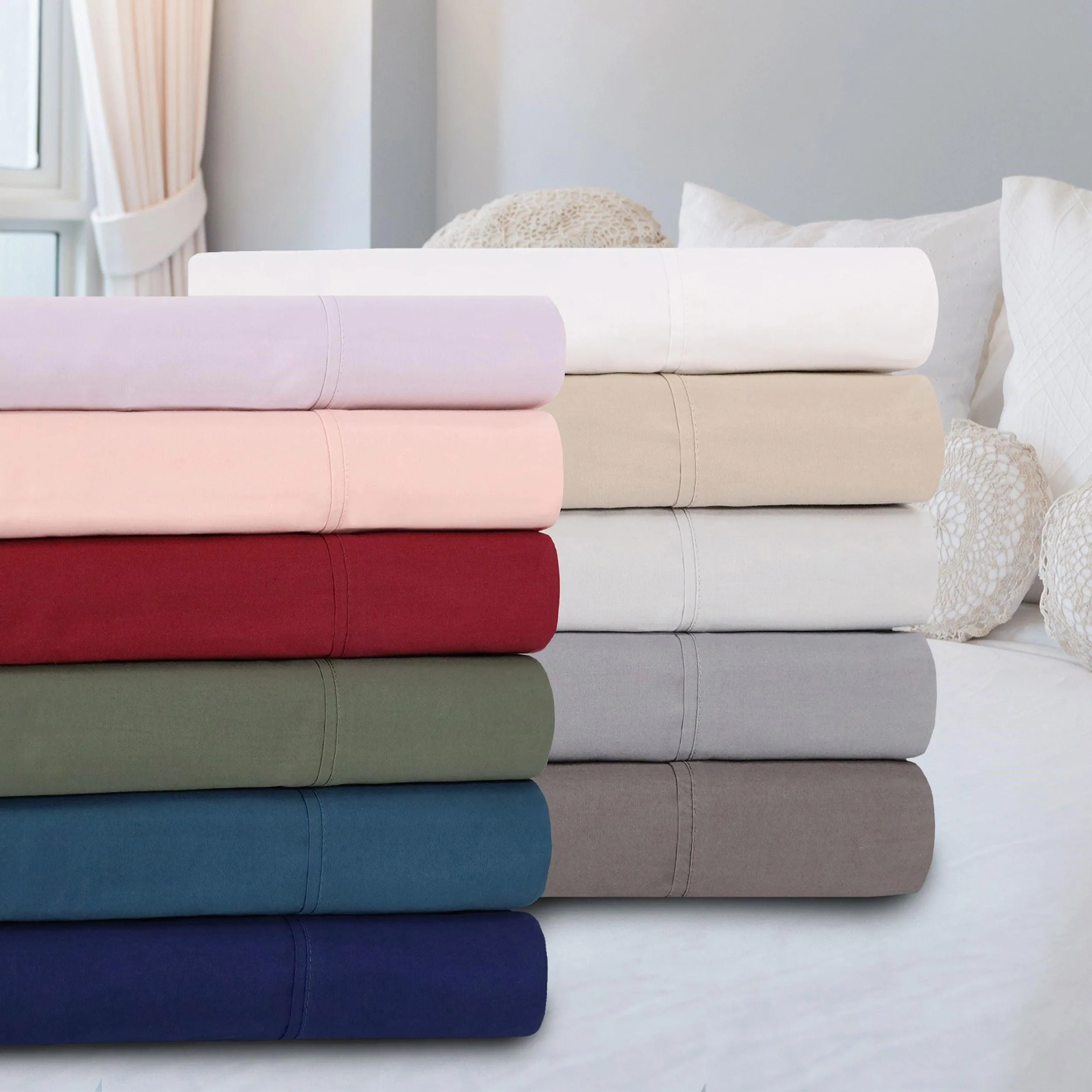 100% Cotton Percale 300 Thread Count Solid Deep Pocket Sheet Set