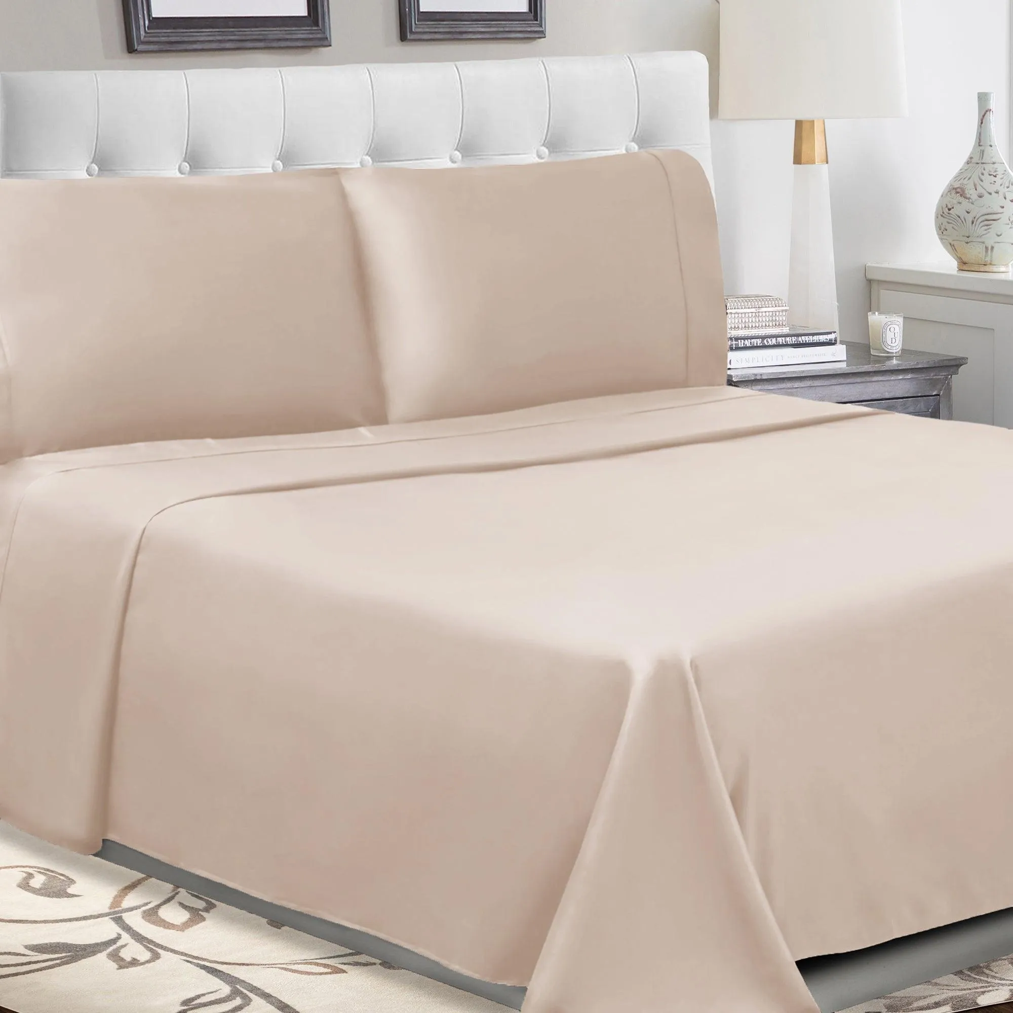 100% Cotton Percale 300 Thread Count Solid Deep Pocket Sheet Set