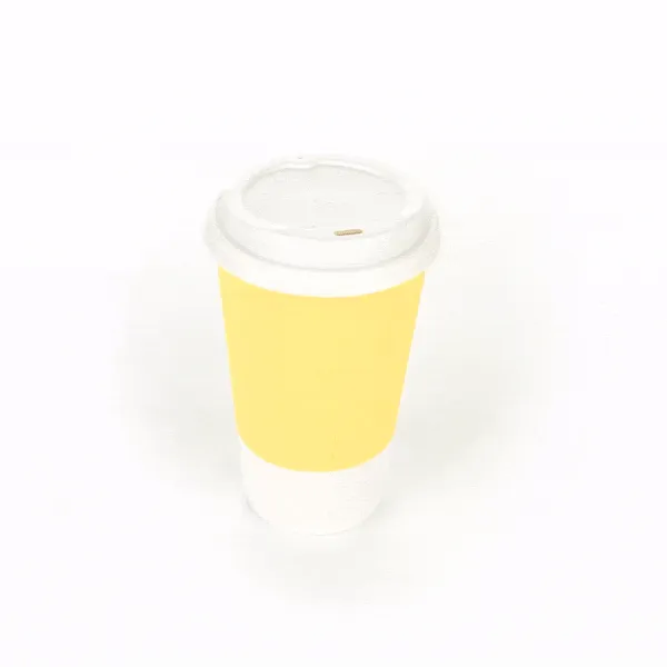 16 oz Light Yellow Paper Ripple Wall Coffee Cup - with White Lid - 3 1/2" x 3 1/2" x 6 1/4" - 200 count box