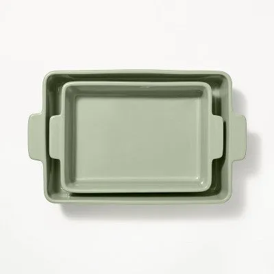 2pc Stoneware Rectangle Baking Dish Set Sage Green - Figmint