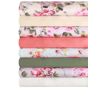 300 Thread Count Cotton Vintage Solid Or Floral Bellflower Sheet Set