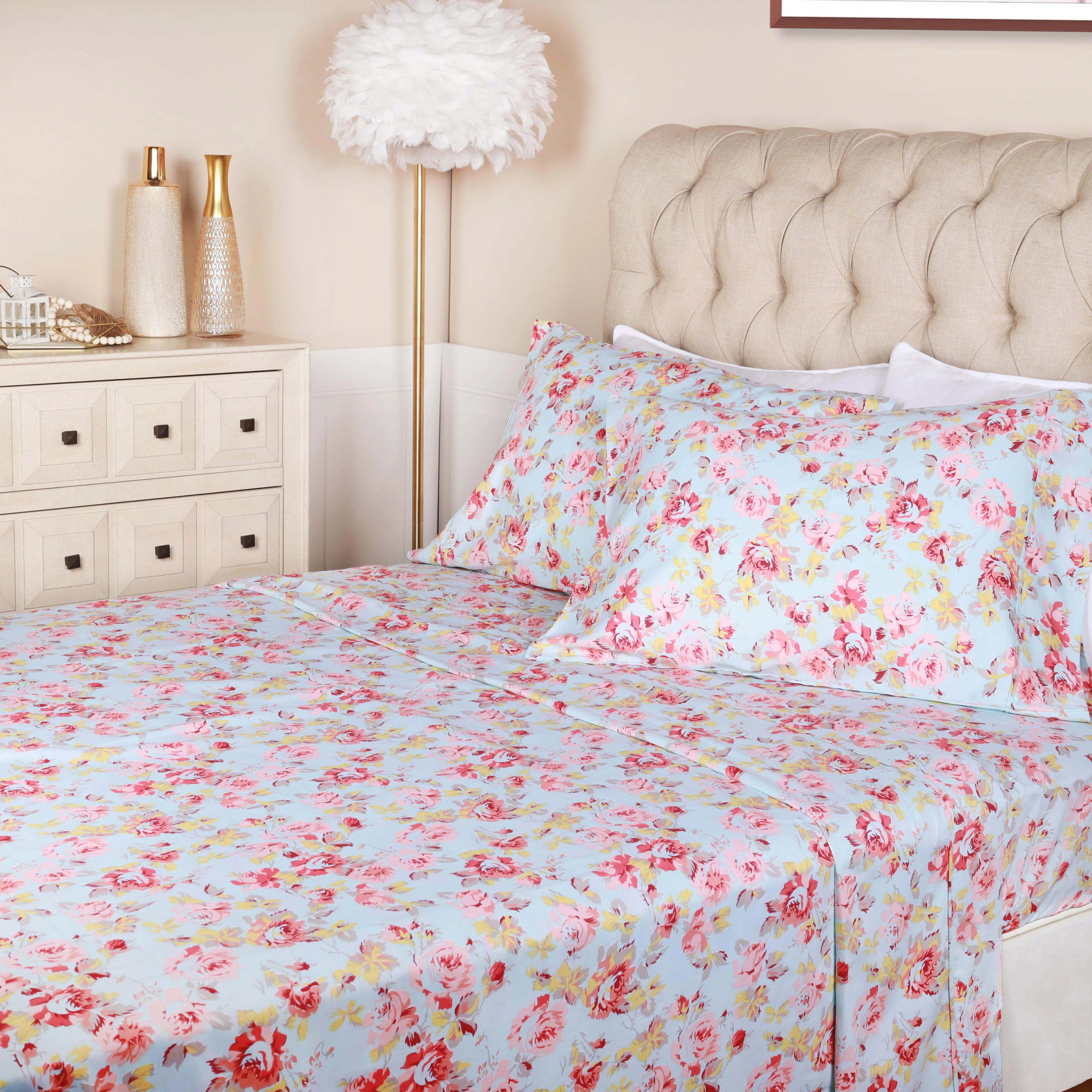 300 Thread Count Cotton Vintage Solid Or Floral Bellflower Sheet Set