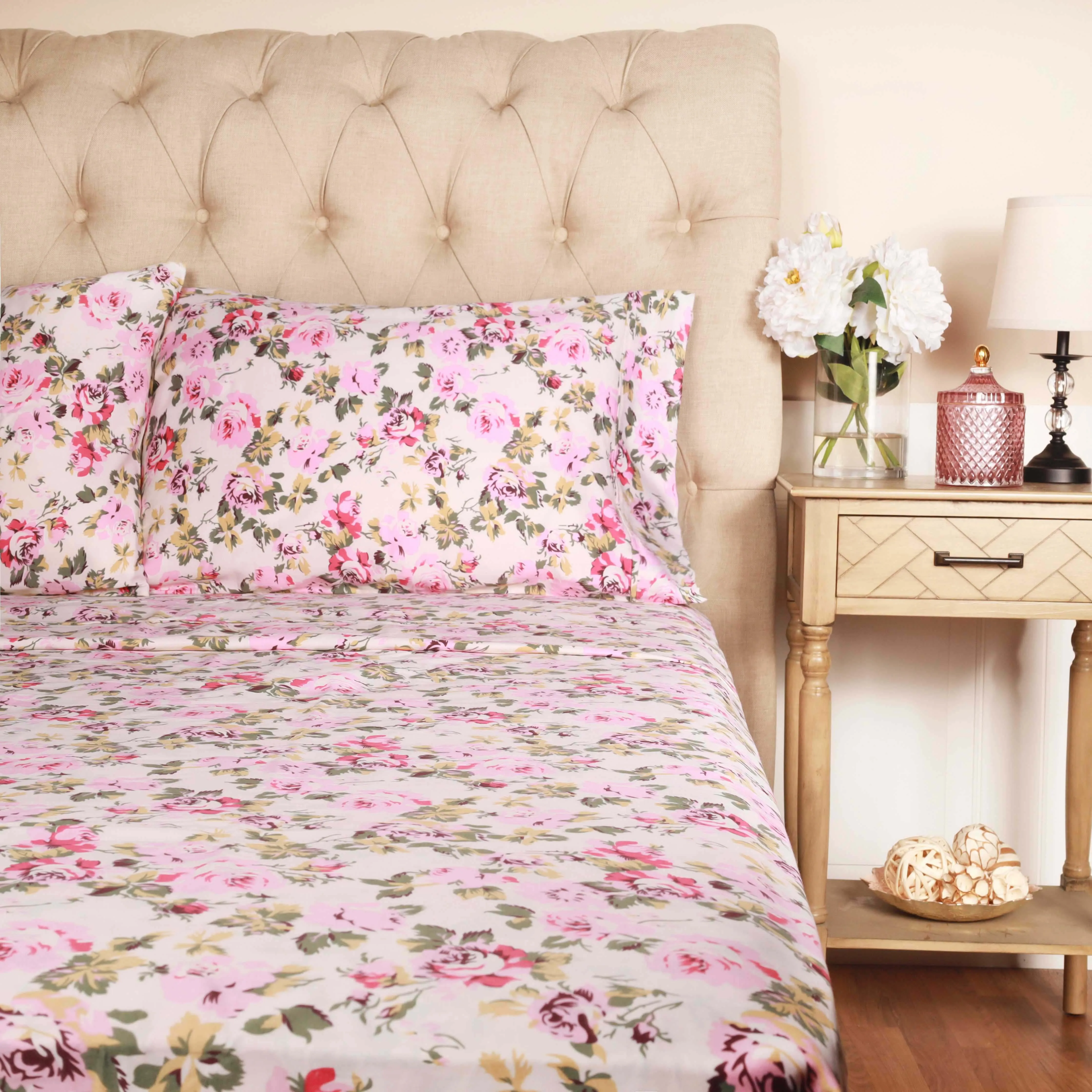 300 Thread Count Cotton Vintage Solid Or Floral Bellflower Sheet Set