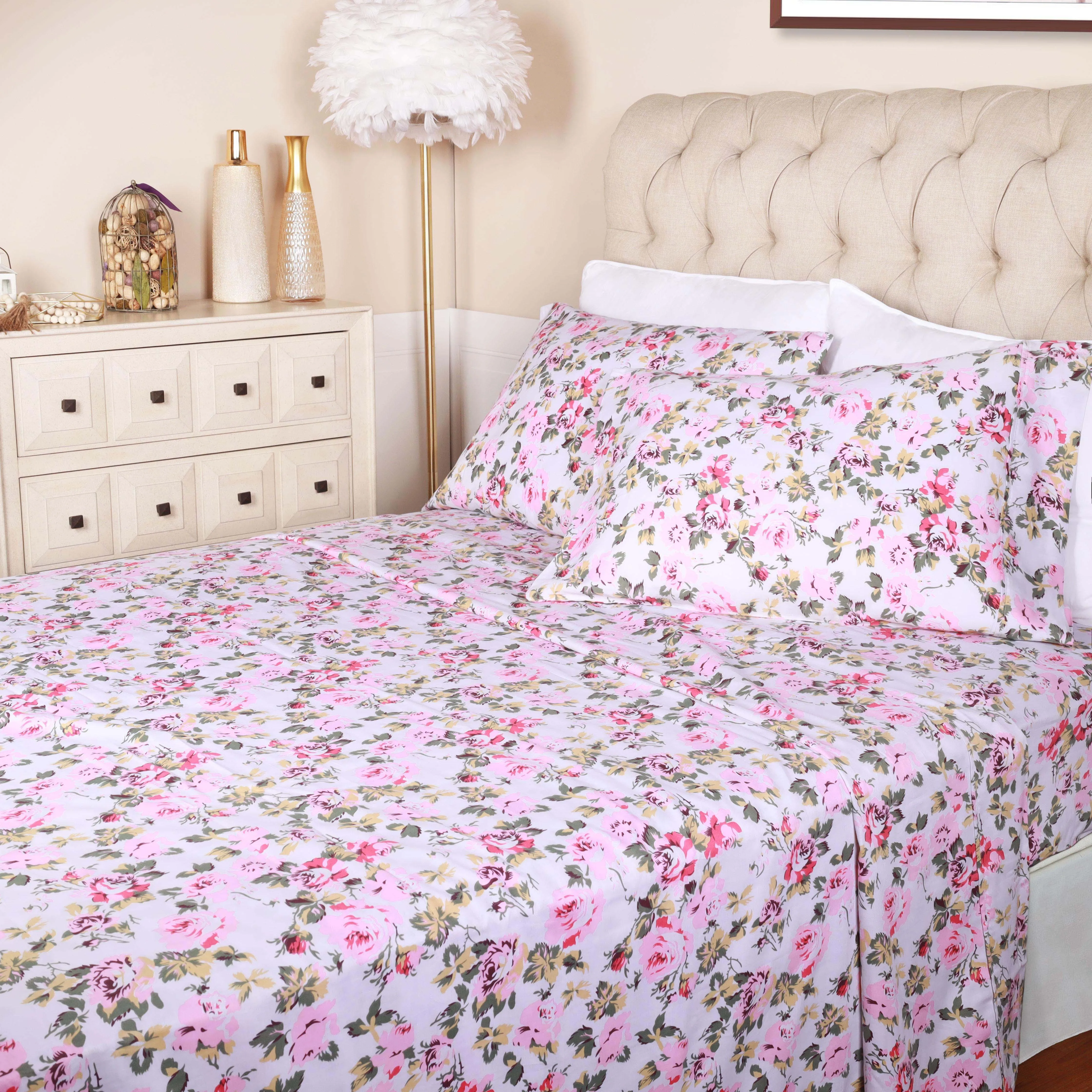 300 Thread Count Cotton Vintage Solid Or Floral Bellflower Sheet Set