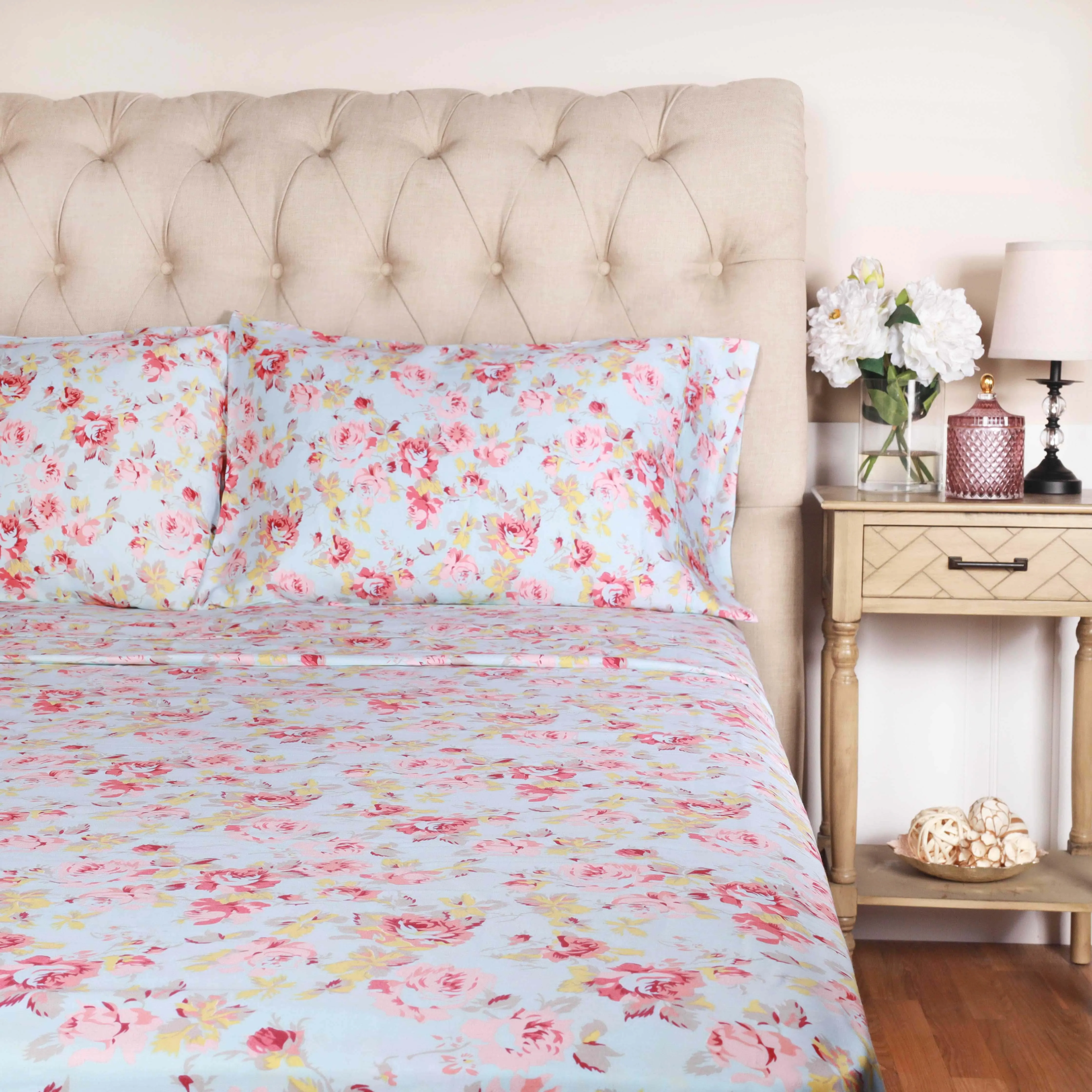 300 Thread Count Cotton Vintage Solid Or Floral Bellflower Sheet Set