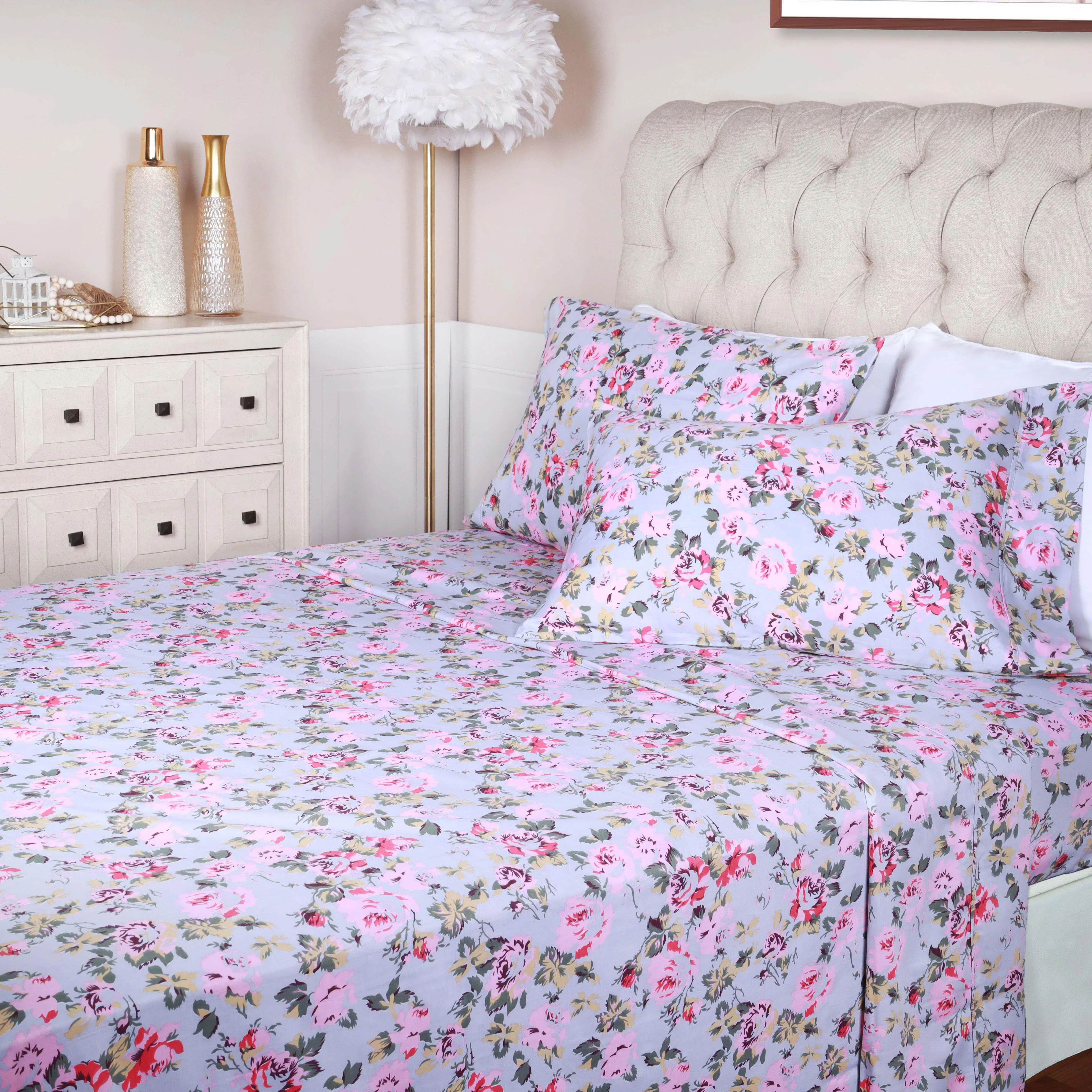 300 Thread Count Cotton Vintage Solid Or Floral Bellflower Sheet Set