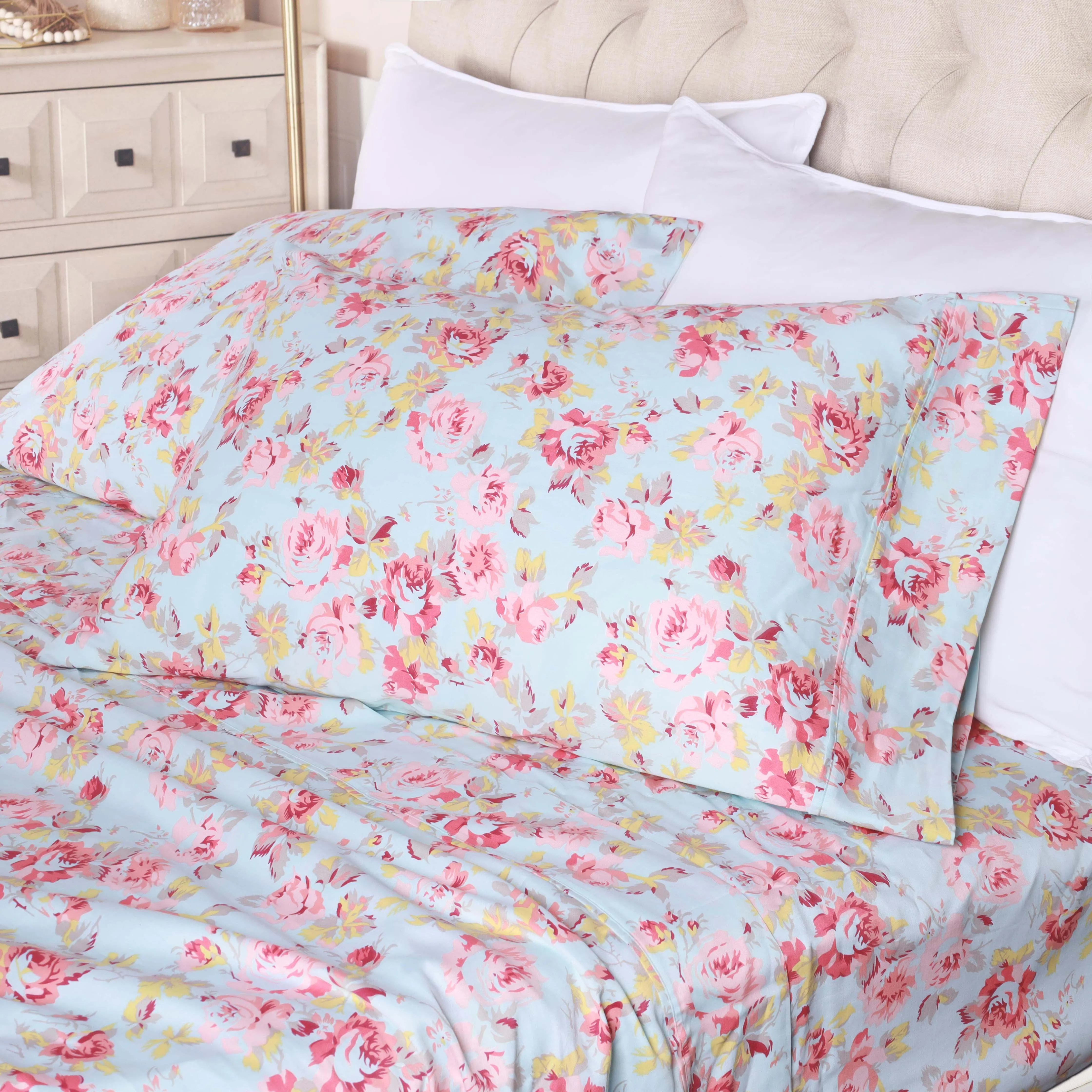 300 Thread Count Cotton Vintage Solid Or Floral Bellflower Sheet Set