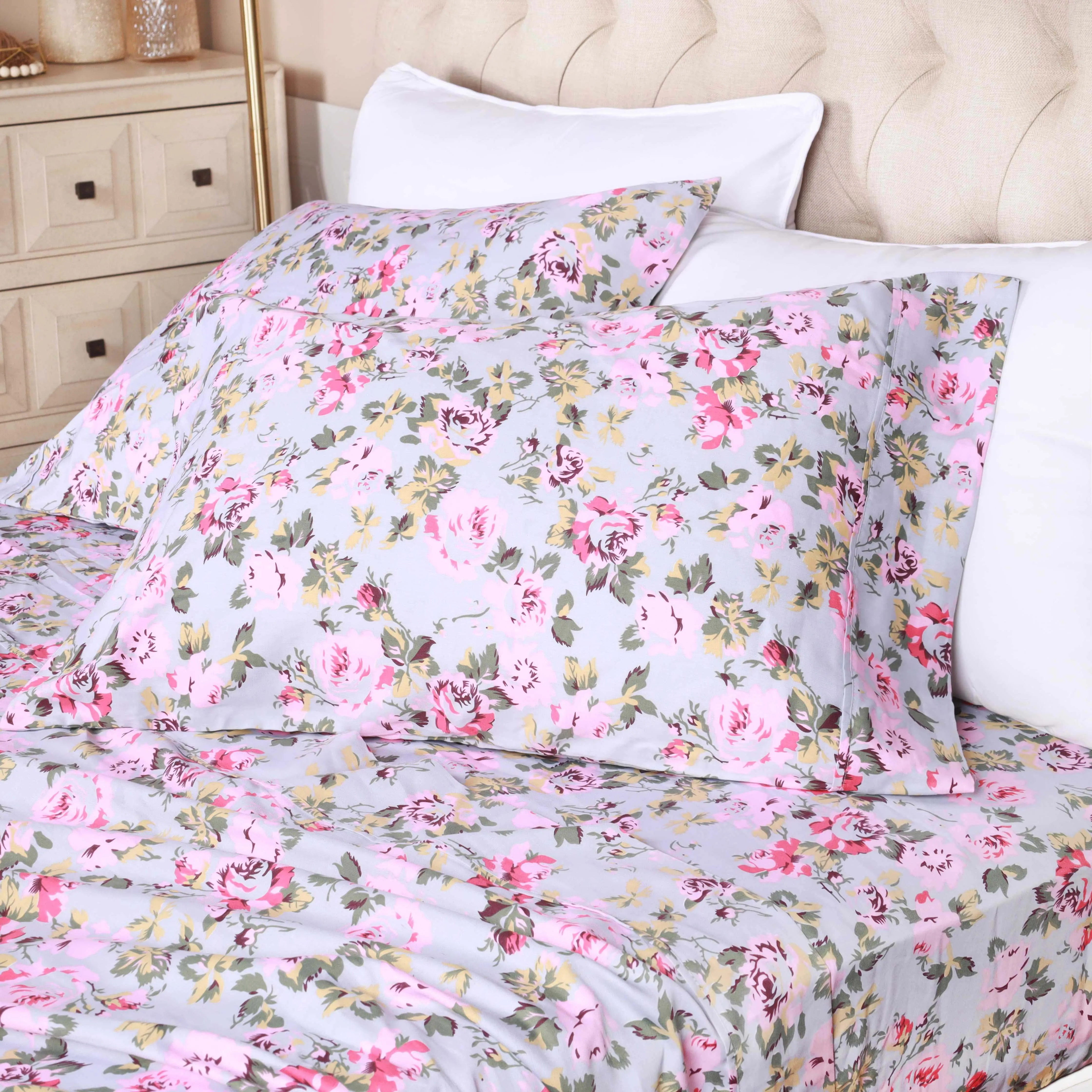 300 Thread Count Cotton Vintage Solid Or Floral Bellflower Sheet Set