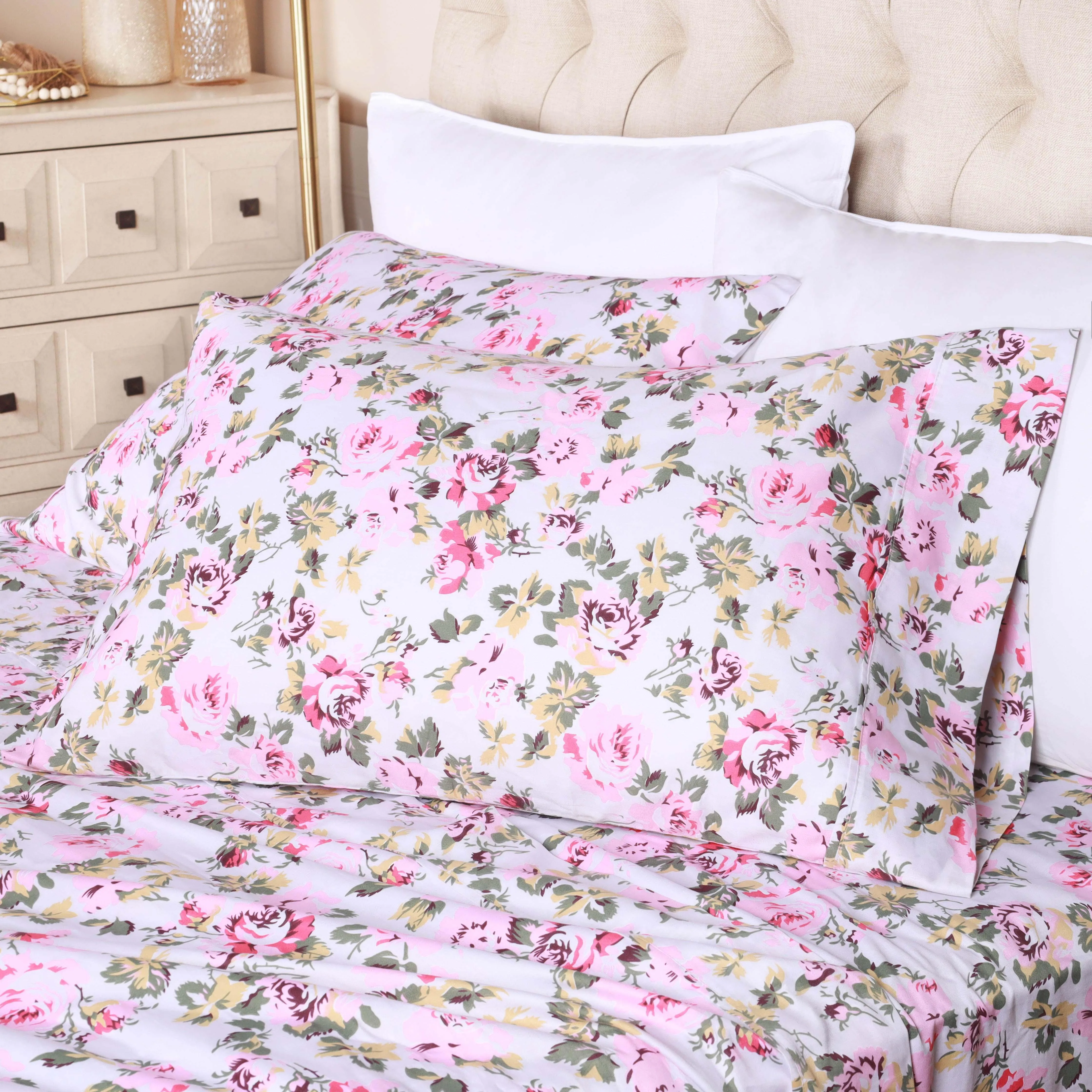 300 Thread Count Cotton Vintage Solid Or Floral Bellflower Sheet Set