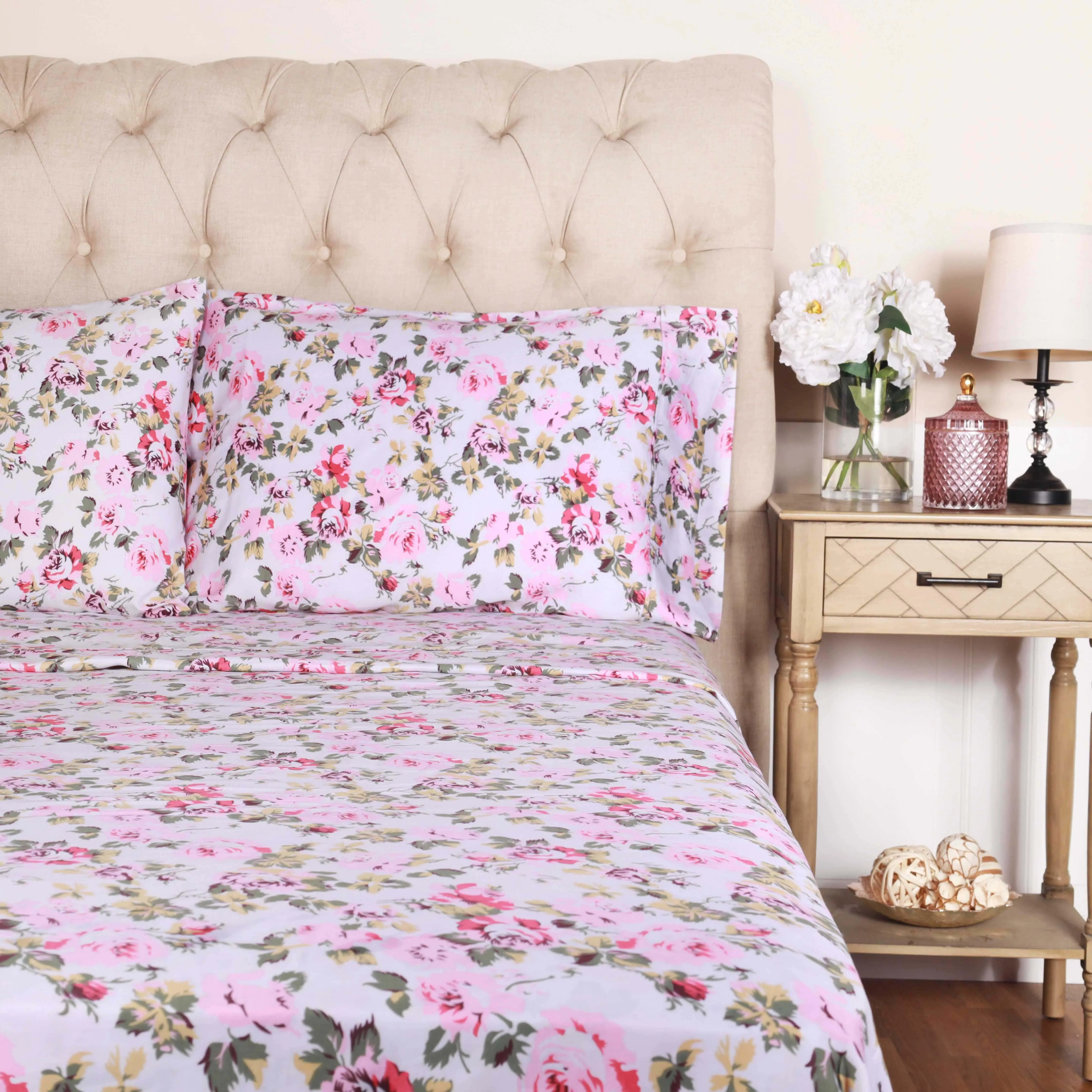 300 Thread Count Cotton Vintage Solid Or Floral Bellflower Sheet Set