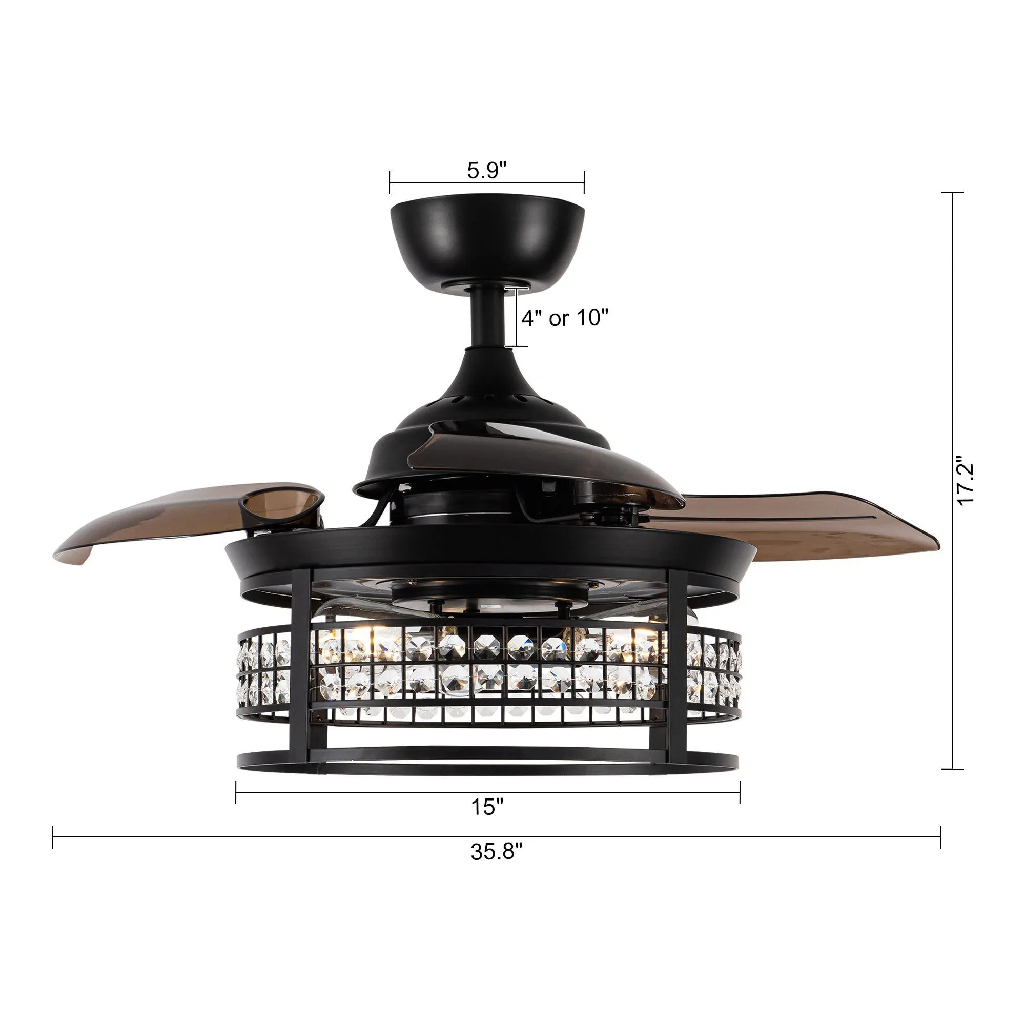 36" 3 Blades Modern Ceiling Fan with Lighting and Remote Control