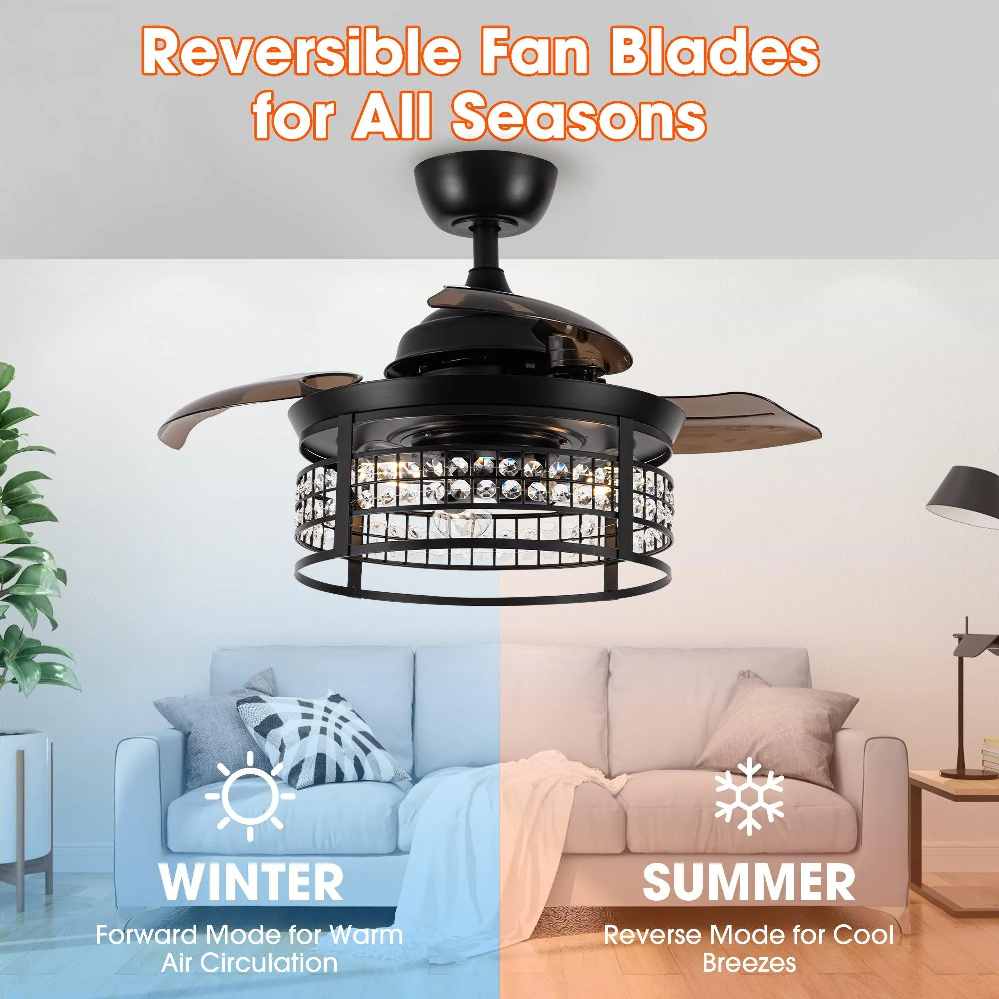 36" 3 Blades Modern Ceiling Fan with Lighting and Remote Control