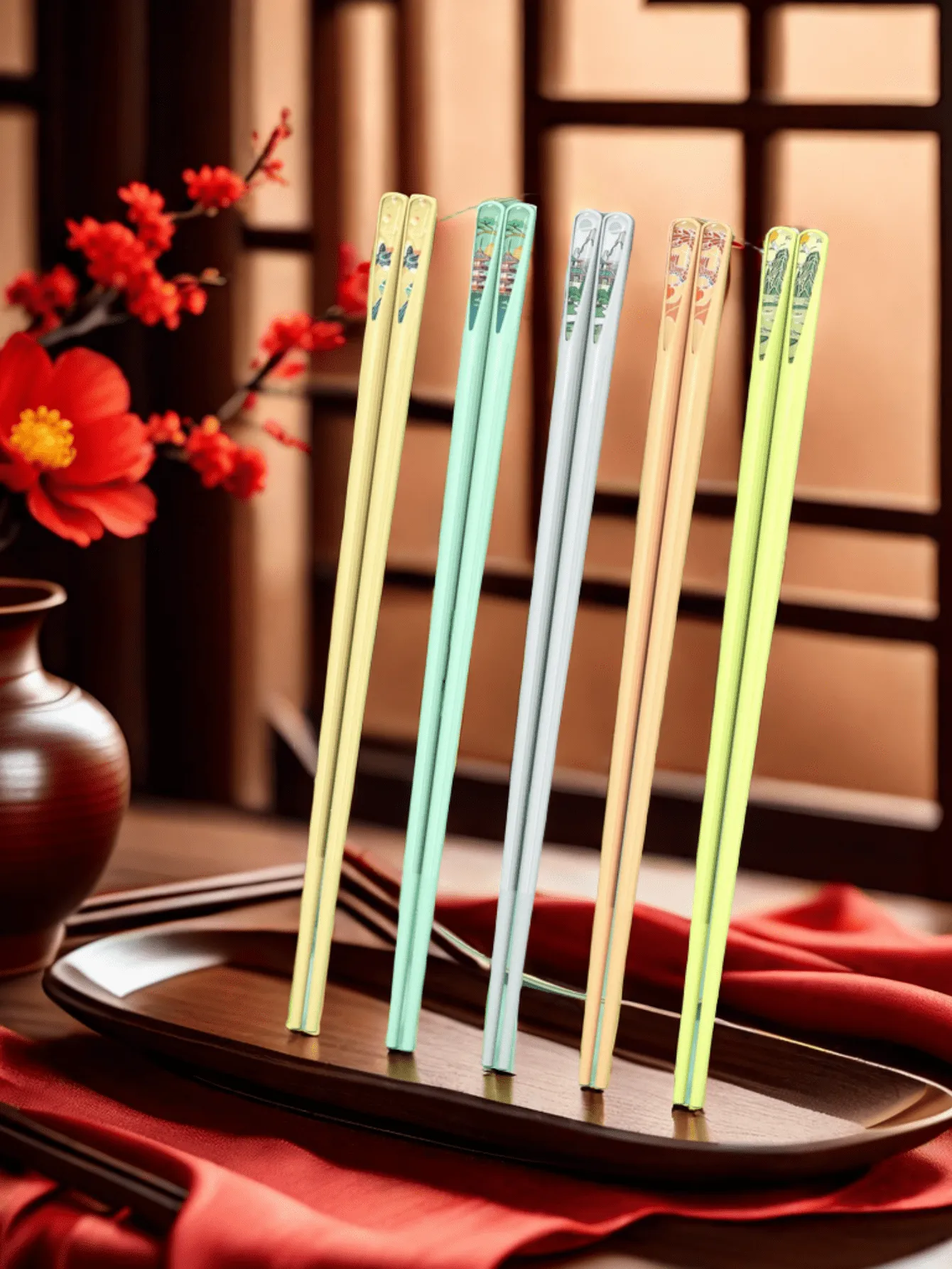 5pairs Chinese-Style Household Chopsticks, Elegant And Traditional, One Person One Chopstick, High-End Lacquer-Free Chopsticks, Easy To Clean Without Mold.