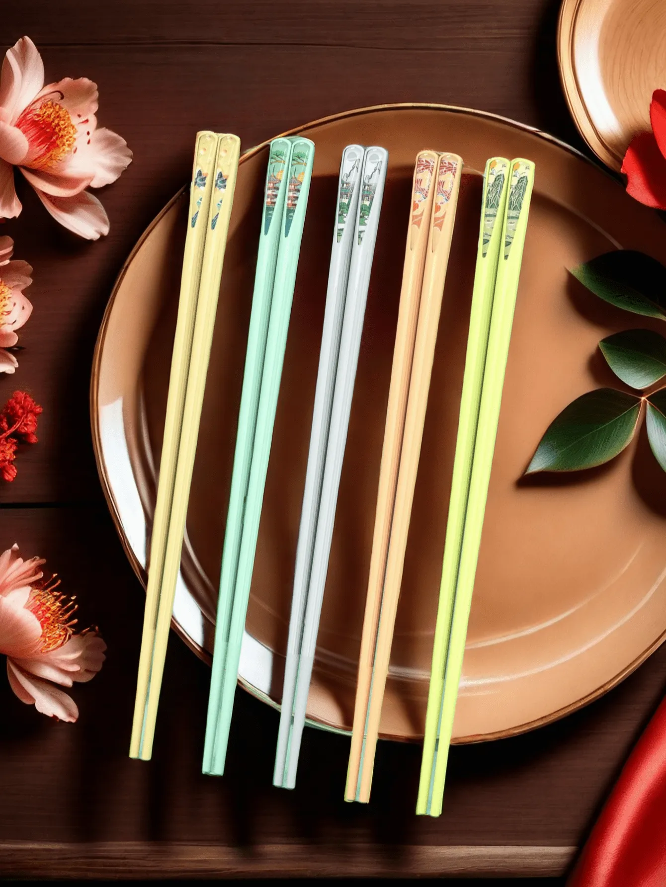 5pairs Chinese-Style Household Chopsticks, Elegant And Traditional, One Person One Chopstick, High-End Lacquer-Free Chopsticks, Easy To Clean Without Mold.