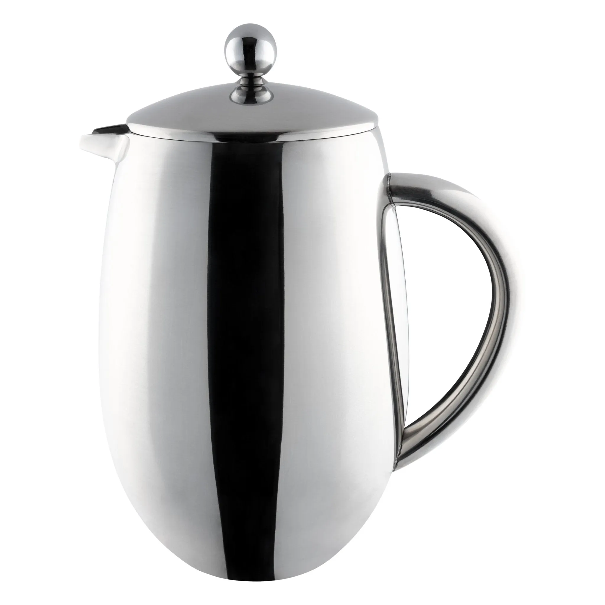 6 Cup Bellied Cafetiere, Double Wall, Mirror