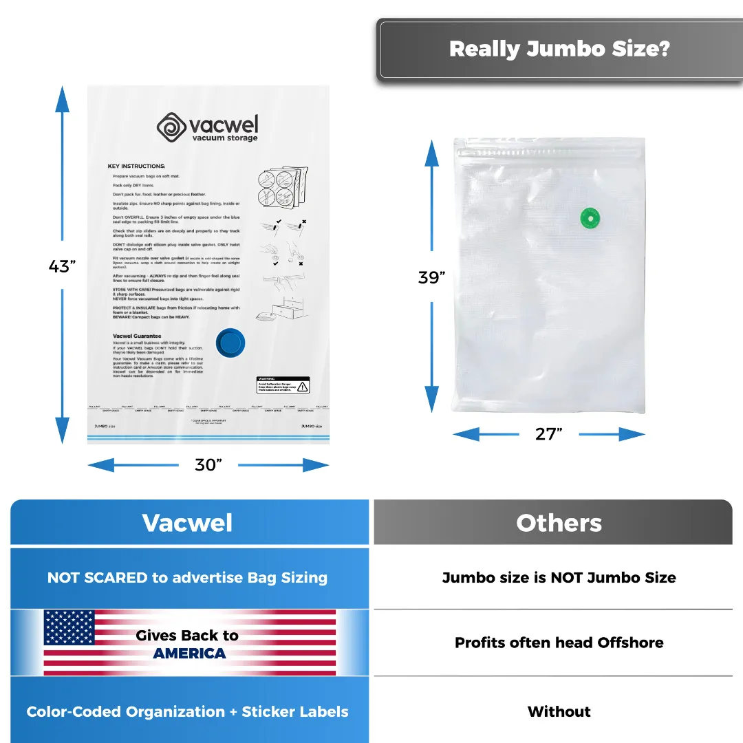 6 Jumbo Vacuum Storage Bags (43 x 30 inch)