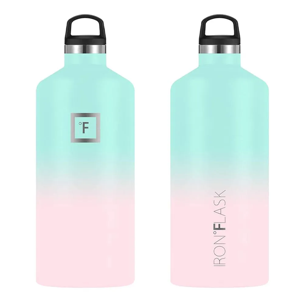 64oz Insulated Narrow Mouth Bottle w/ 3 Lids, Bubble Gum, Iron Flask