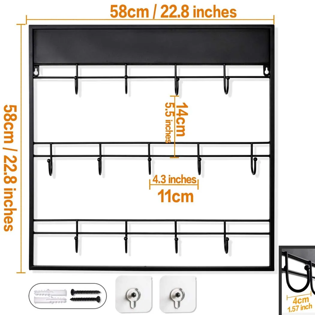 AJART Coffee Bar Decor Mug Holder: 22" Large Square Coffee Cup Rack for Home Kitchen Office Dining Room Cafe Bar