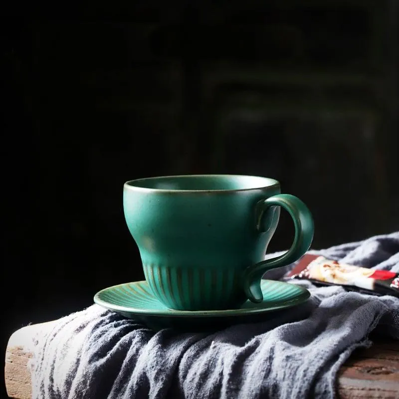 ANJI - Ceramic Gourd Coffee Cup & Saucer Set | Gourd Mug Set