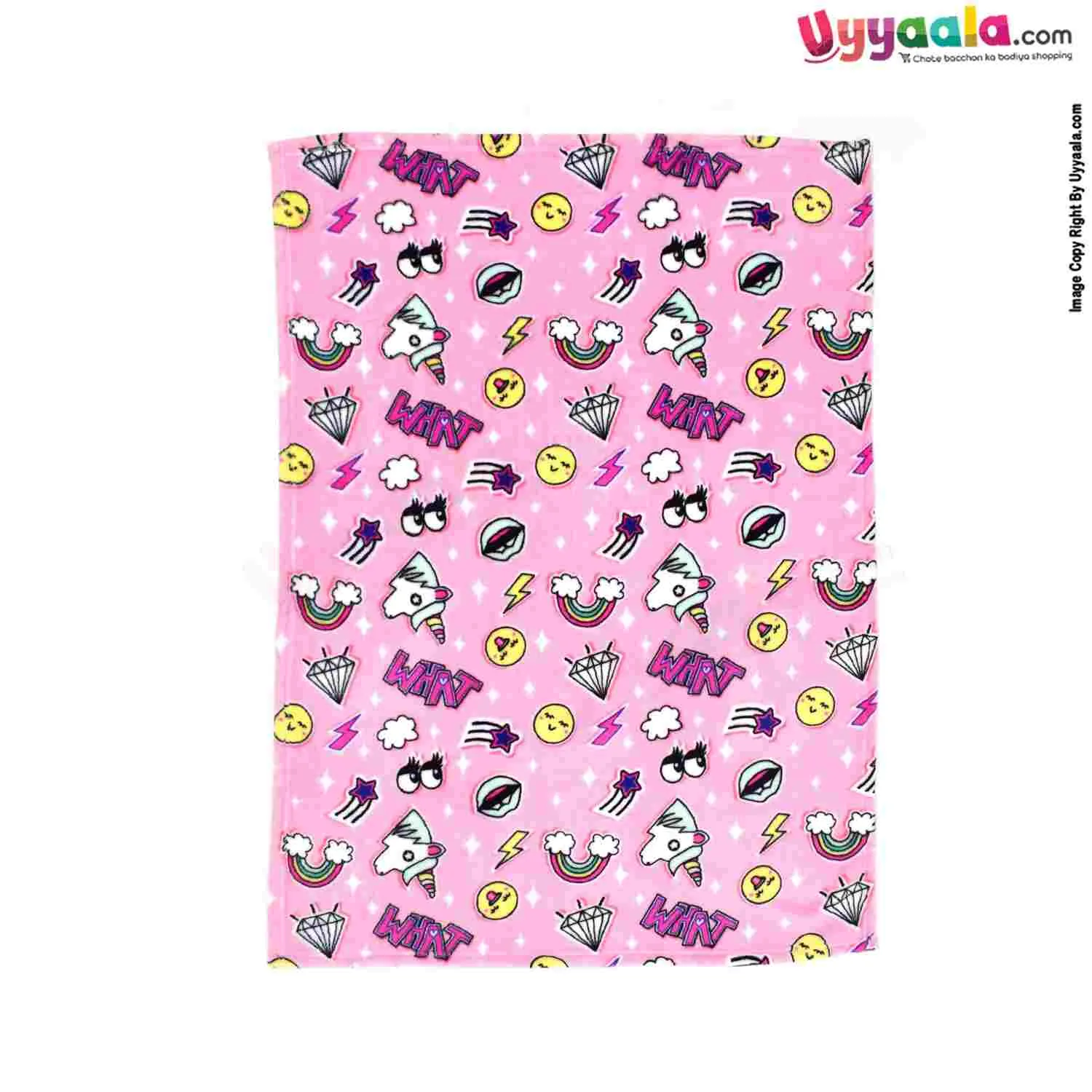 Baby Blanket Roll Velvet Fleece Material Emoji & Star Print along with Carry Bag 0- 24m Age, Size(102*76cm)- Pink