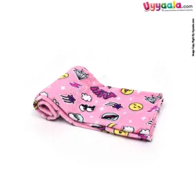 Baby Blanket Roll Velvet Fleece Material Emoji & Star Print along with Carry Bag 0- 24m Age, Size(102*76cm)- Pink