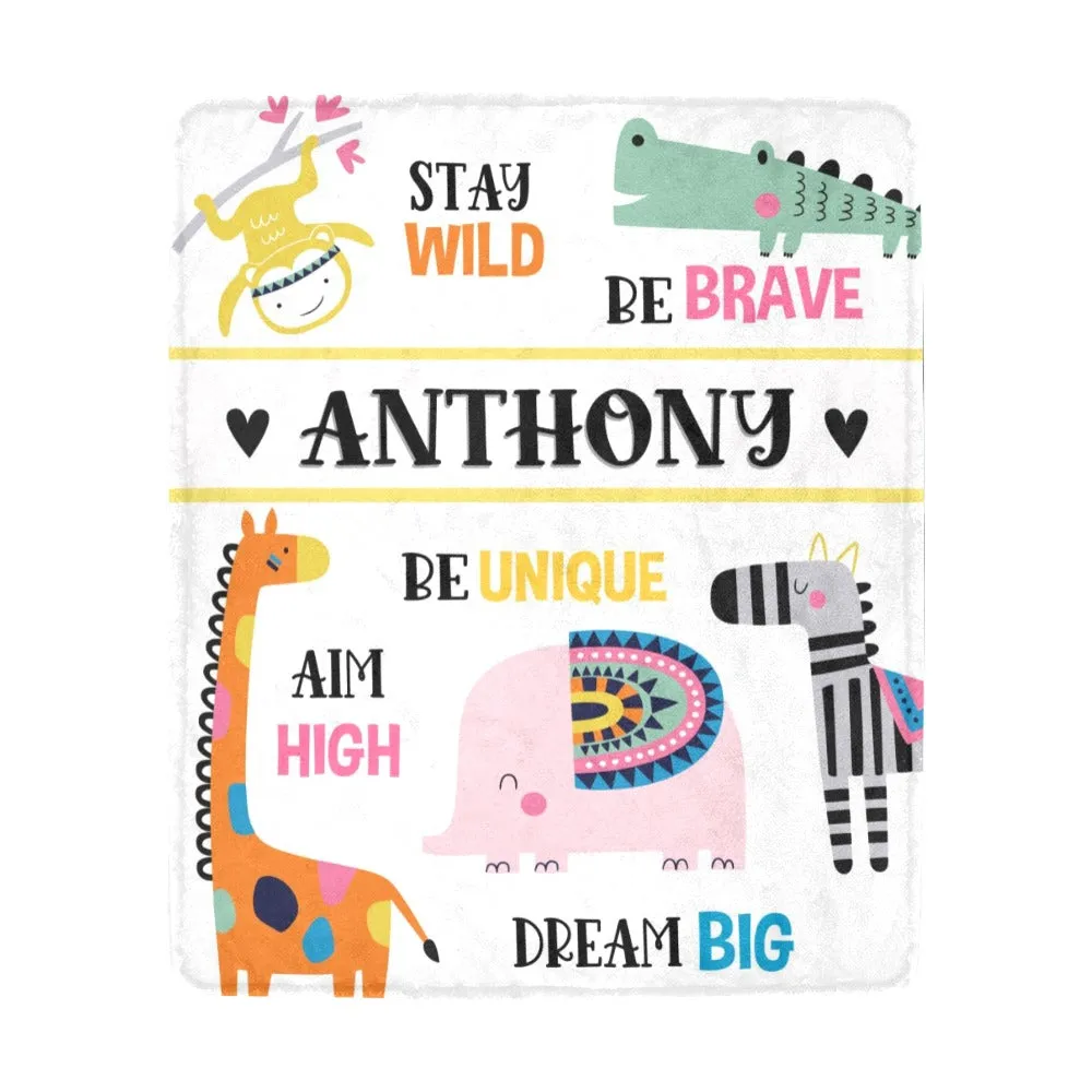 Baby Name Blanket, Kids Animals Blanket - Custom Name Blanket