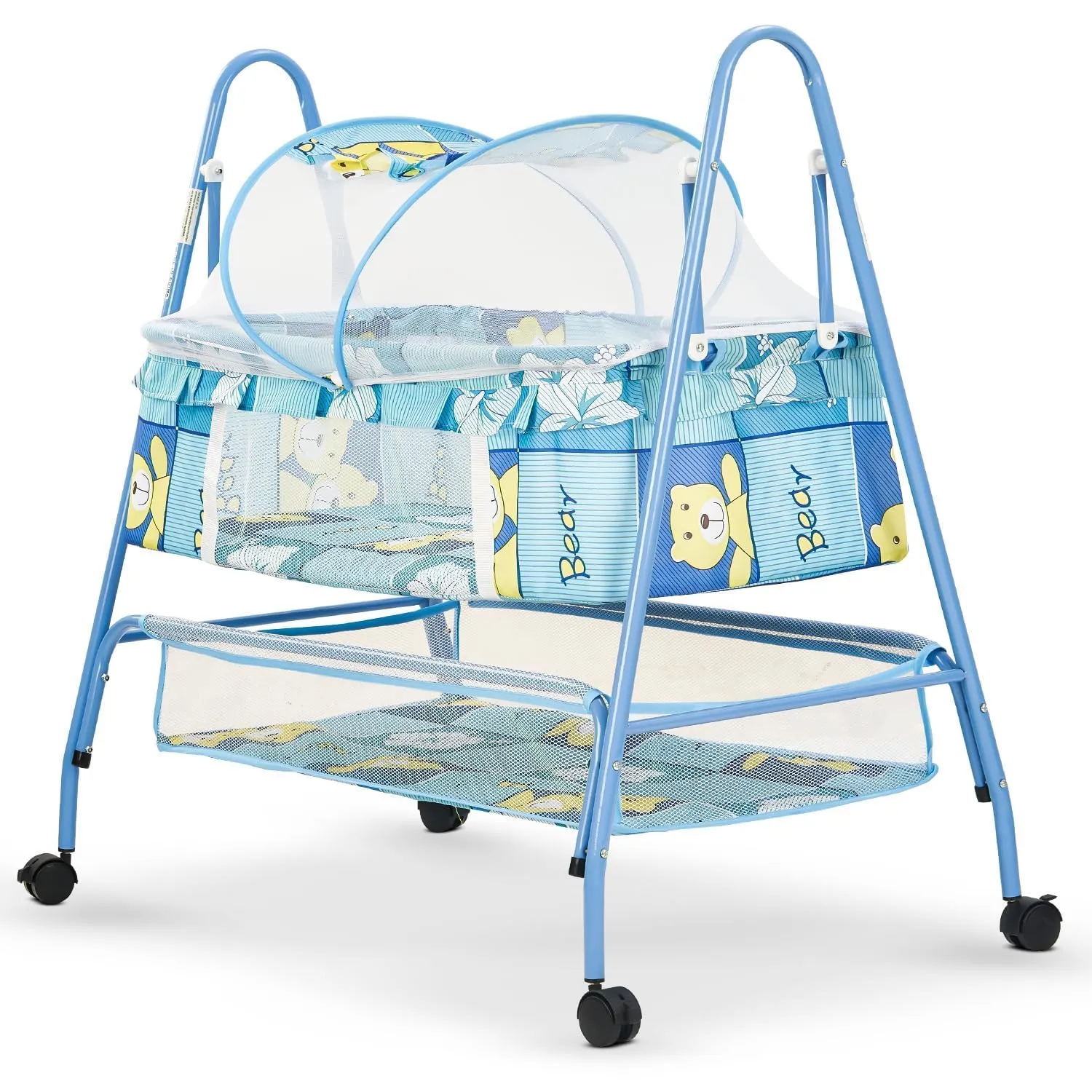 BAYBEE Clora Baby Swing Cradle for Baby | Palna Jhula for New Born Babies with Mosquito Net & Storage Basket | Baby Bedding Set