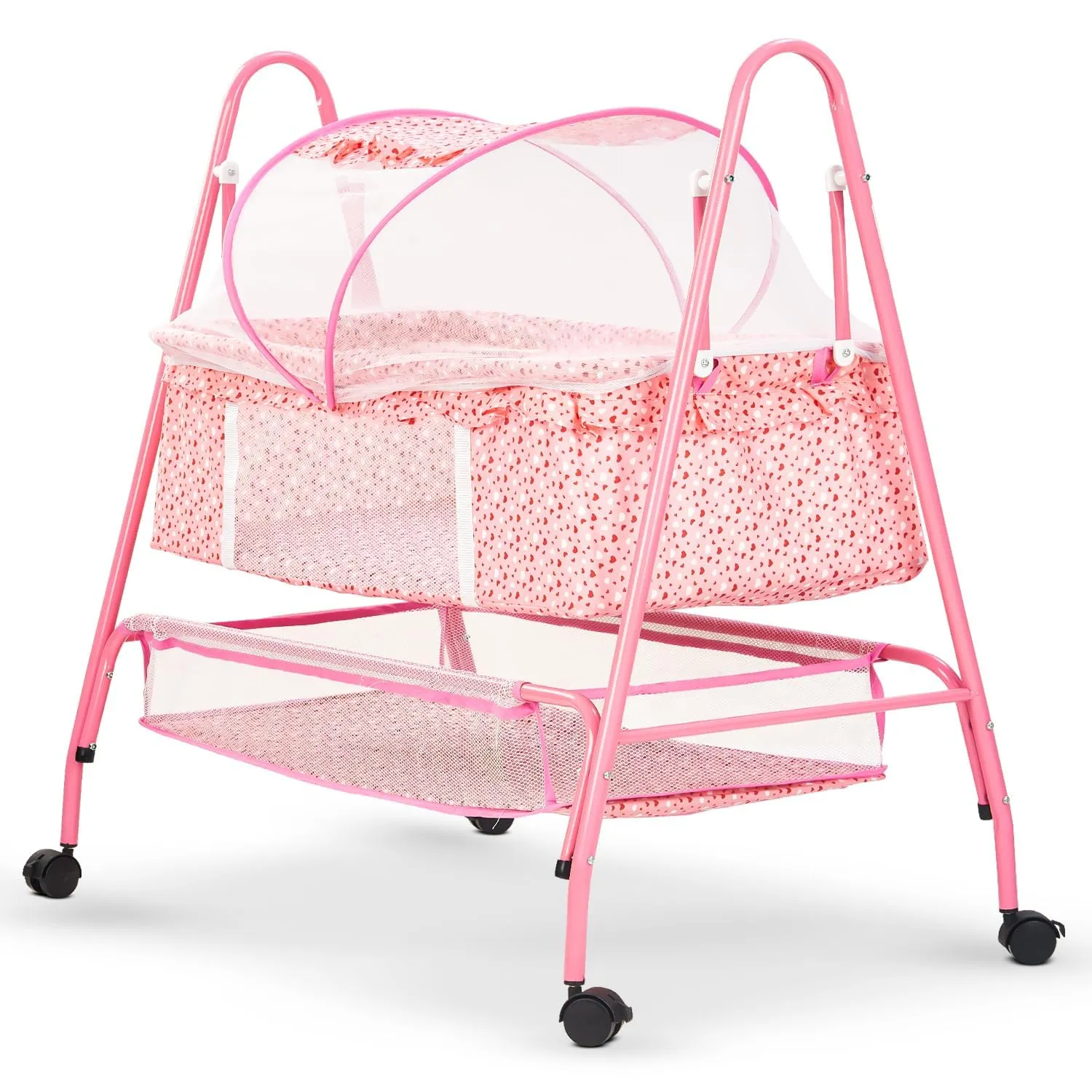 BAYBEE Clora Baby Swing Cradle for Baby | Palna Jhula for New Born Babies with Mosquito Net & Storage Basket | Baby Bedding Set