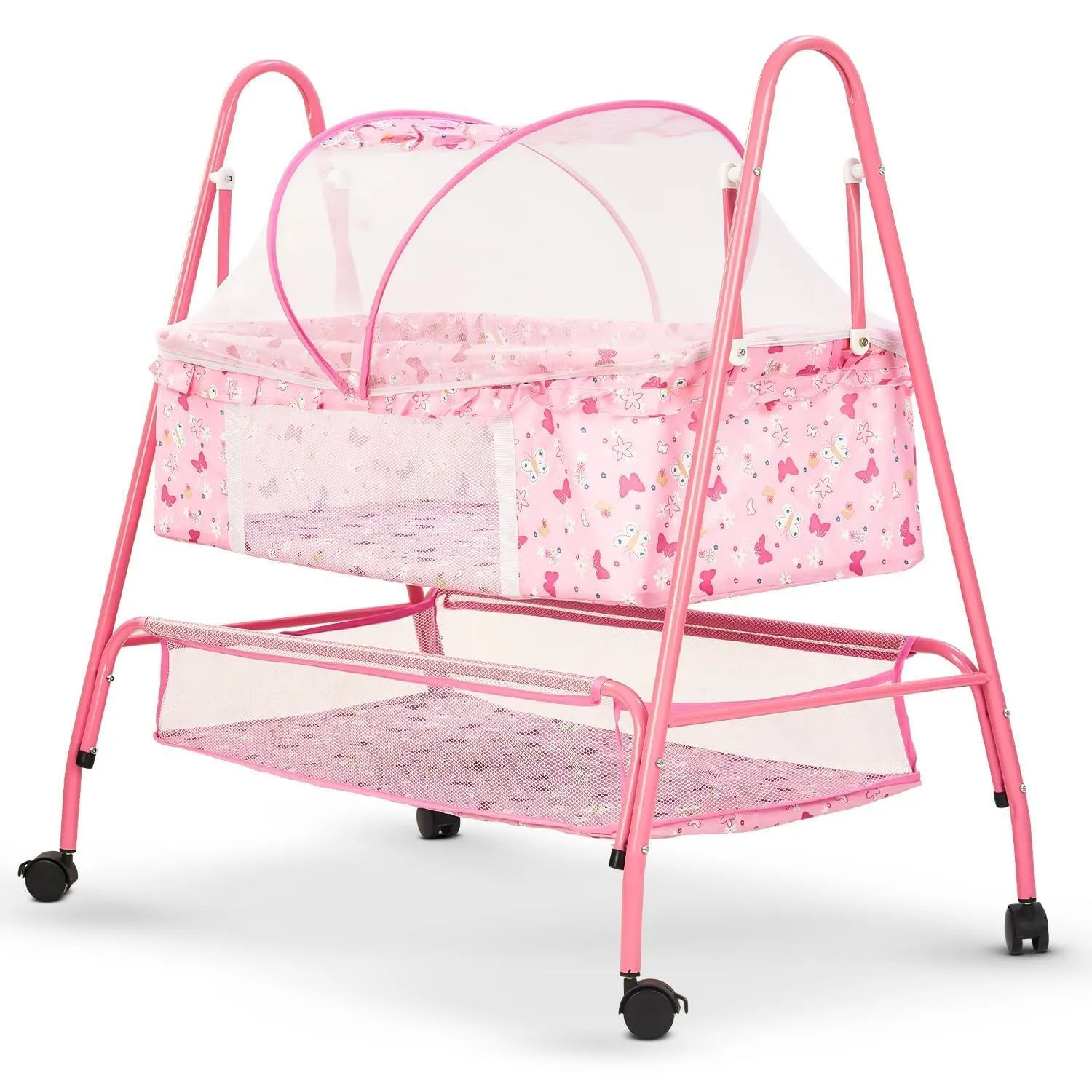 BAYBEE Clora Baby Swing Cradle for Baby | Palna Jhula for New Born Babies with Mosquito Net & Storage Basket | Baby Bedding Set