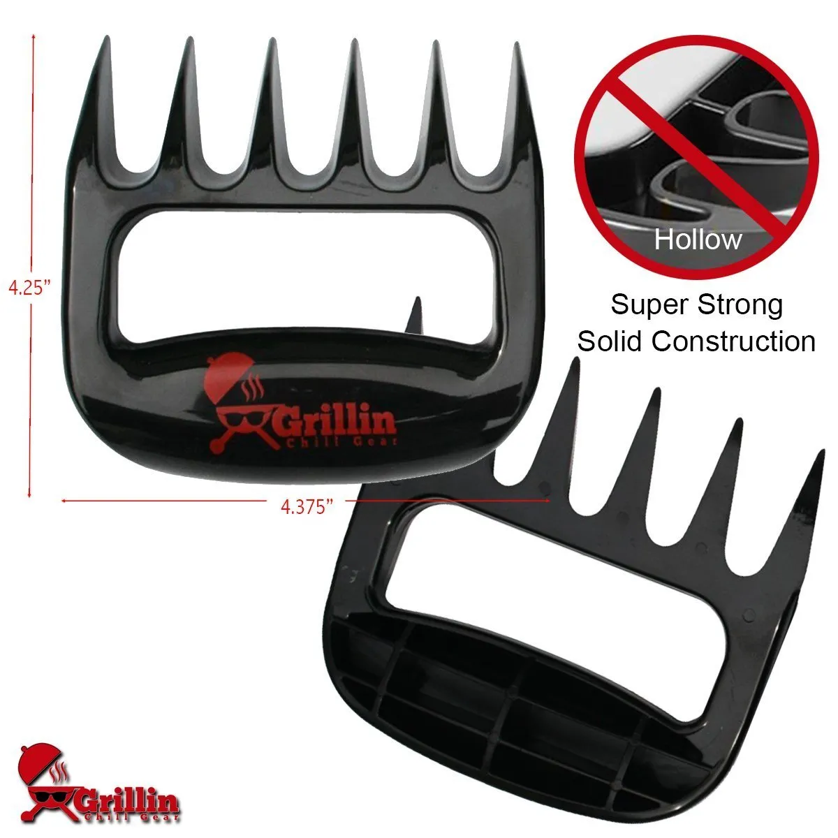 Bear Claws Pulled Pork Meat Shredder Forks - Solid Heavy Duty BBQ Grill Accessories for Shredding, Handling, Lifting and Cutting - includes FREE Meat Smoking Temperature