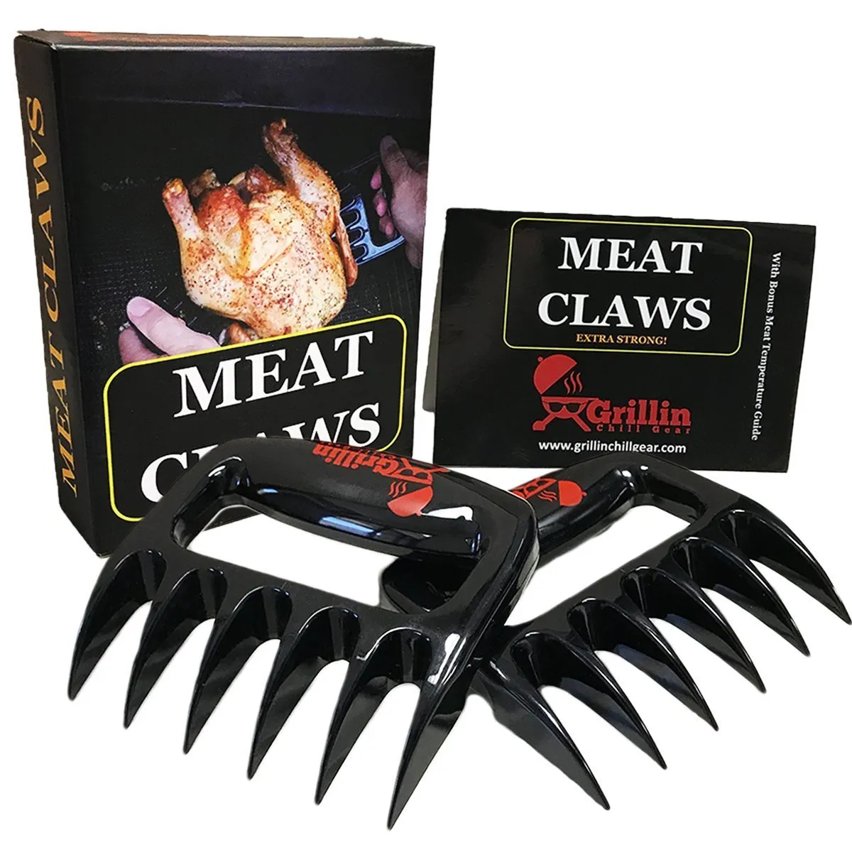 Bear Claws Pulled Pork Meat Shredder Forks - Solid Heavy Duty BBQ Grill Accessories for Shredding, Handling, Lifting and Cutting - includes FREE Meat Smoking Temperature