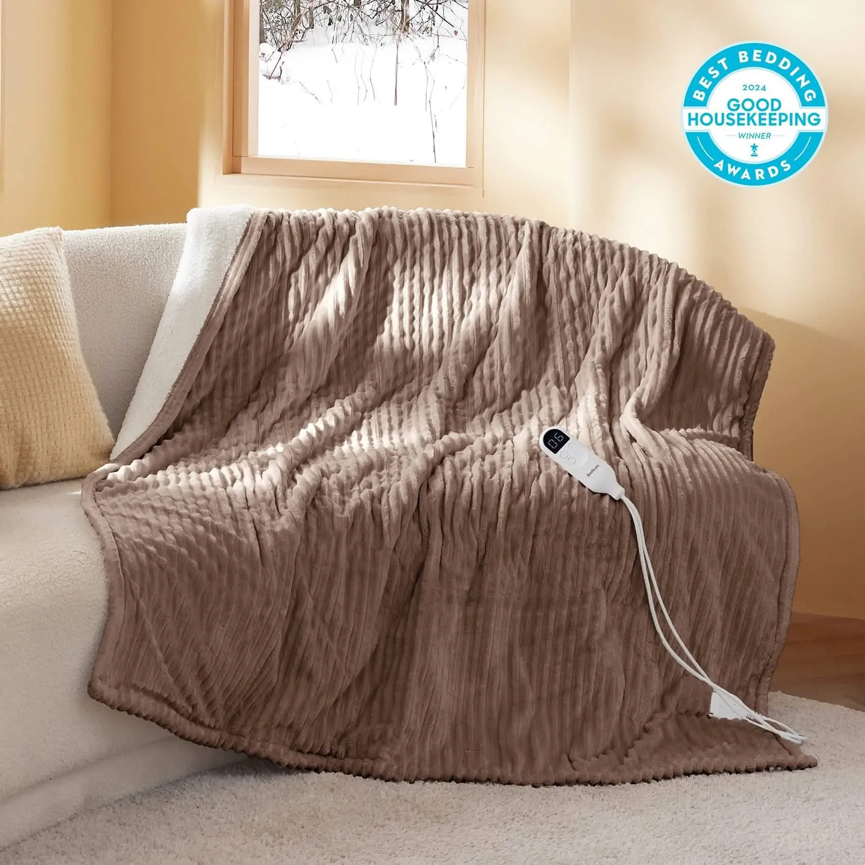 Bedsure Ribbed Flannel Heated Blanket