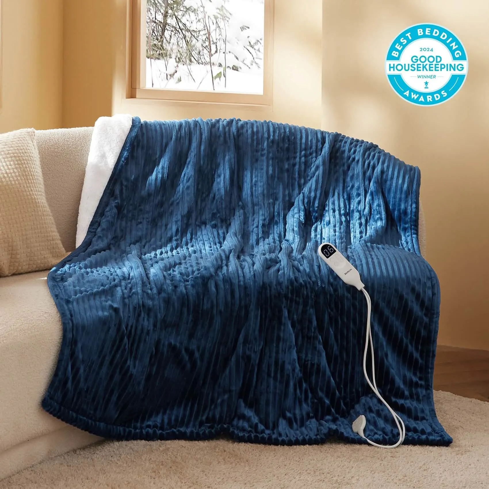 Bedsure Ribbed Flannel Heated Blanket