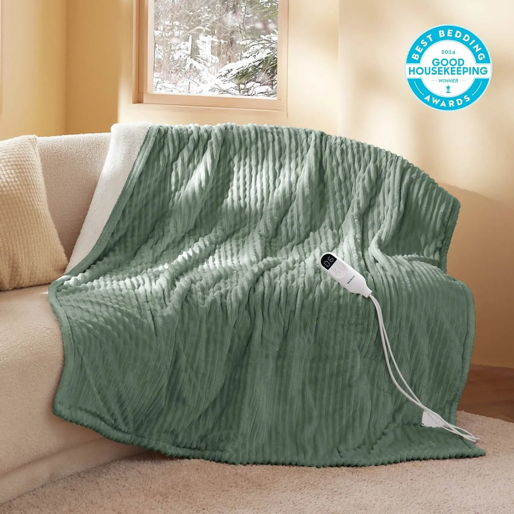 Bedsure Ribbed Flannel Heated Blanket