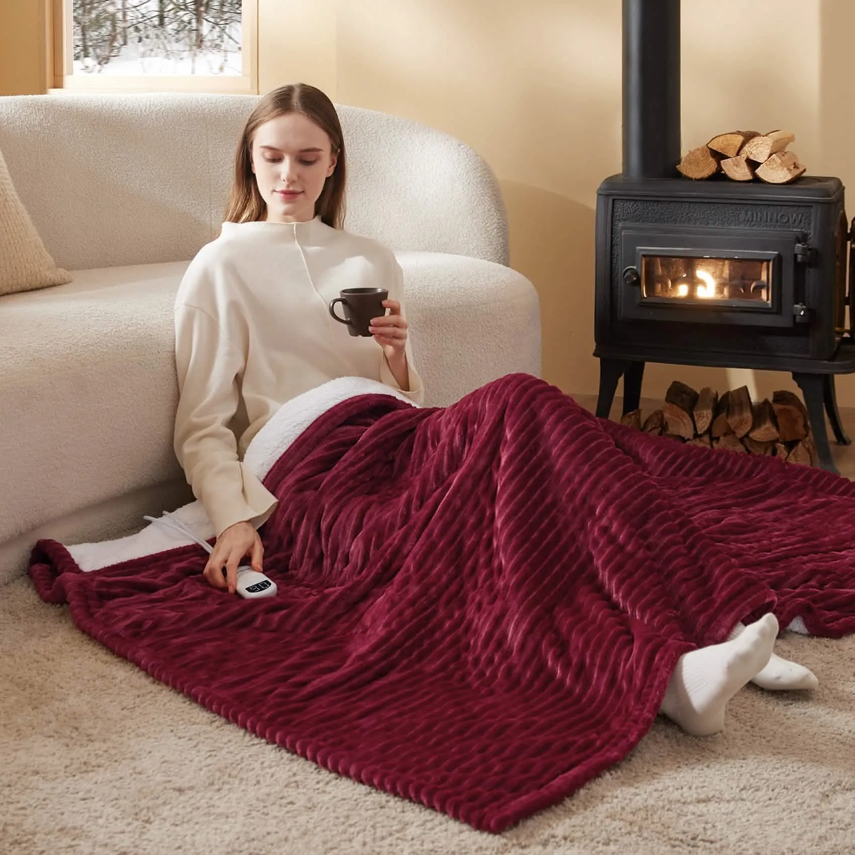 Bedsure Ribbed Flannel Heated Blanket