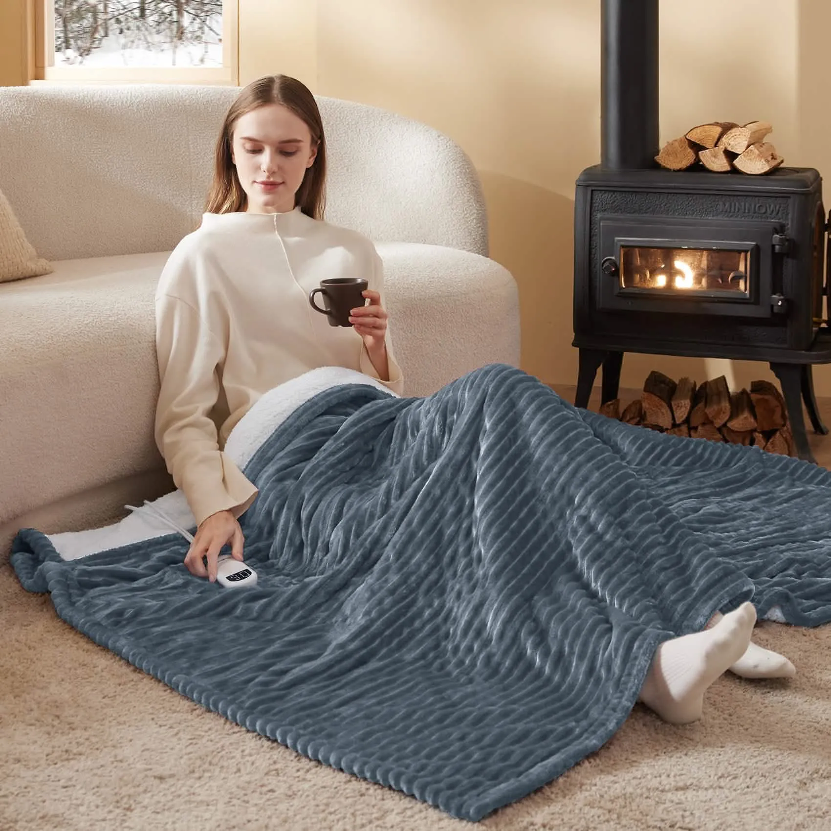 Bedsure Ribbed Flannel Heated Blanket