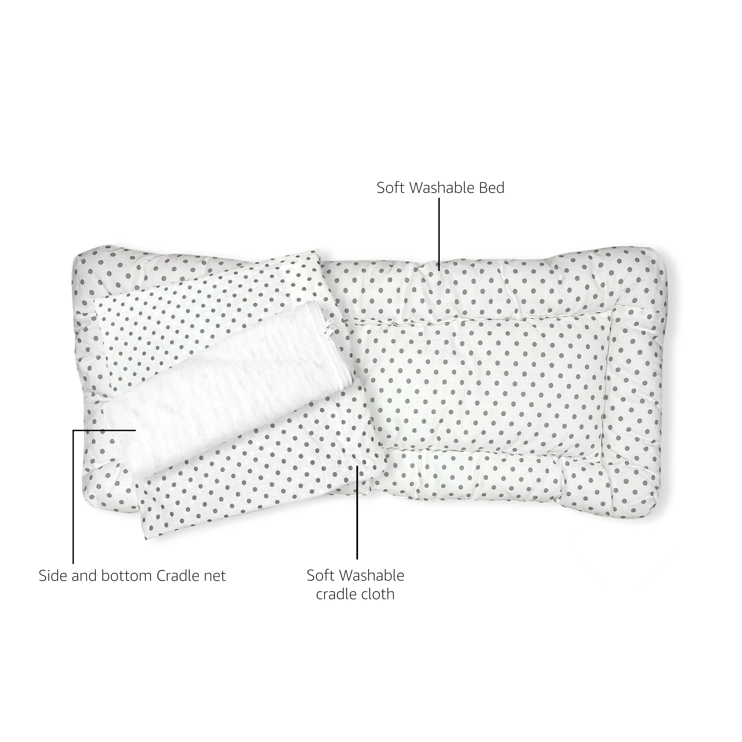 beetot New Born Baby Swing Cradle (Jhula) | Cradle Cloth, Removable Mattress Bed, and Mosquito Net (No Any Hanger Or Spring| Weight Capacity up to 20kg | Age from 0-12 Months | Dotted Pattern