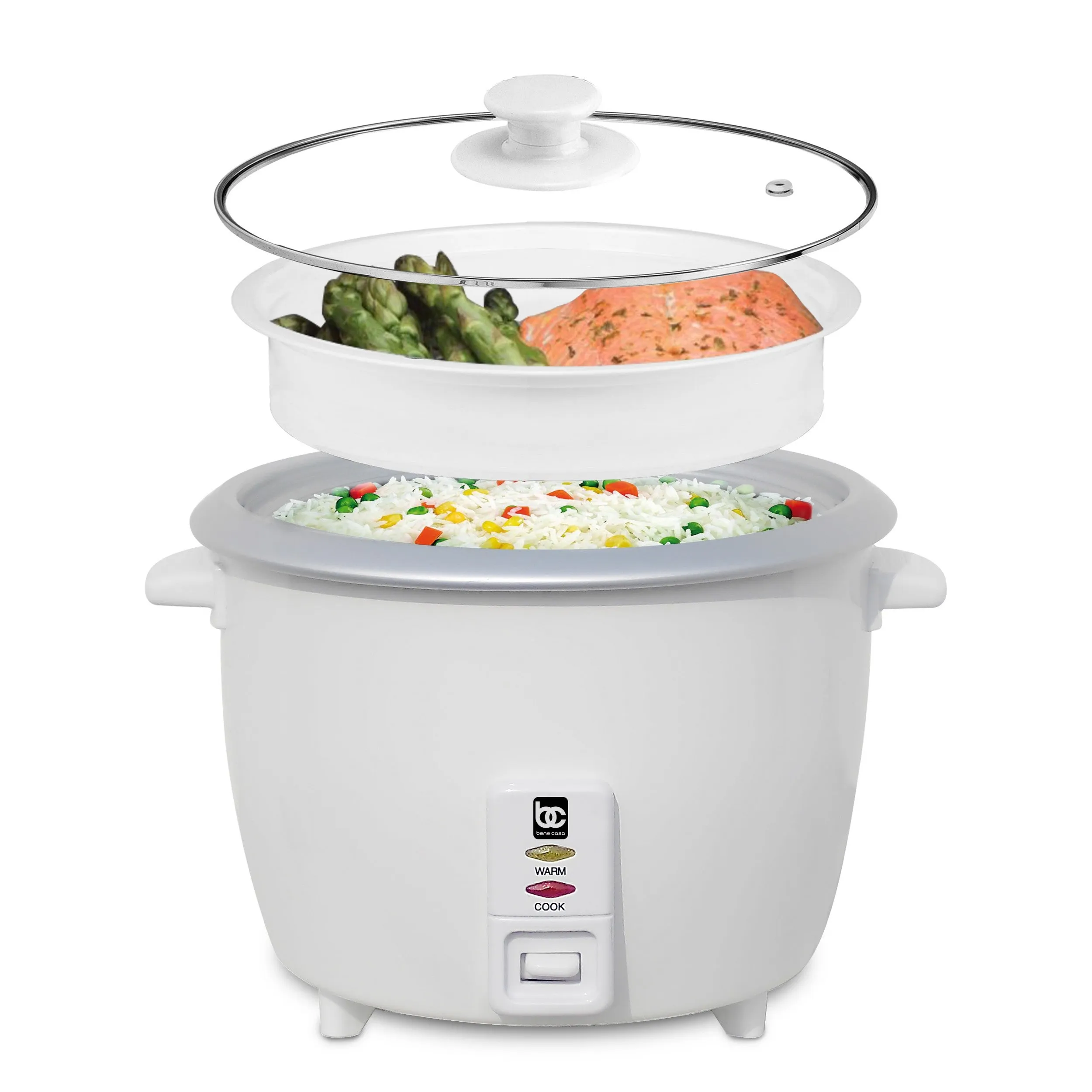 Bene Casa 6-Cup Rice Cooker w/ Glass Lid, Auto cut off, Steamer, & Keep Warm