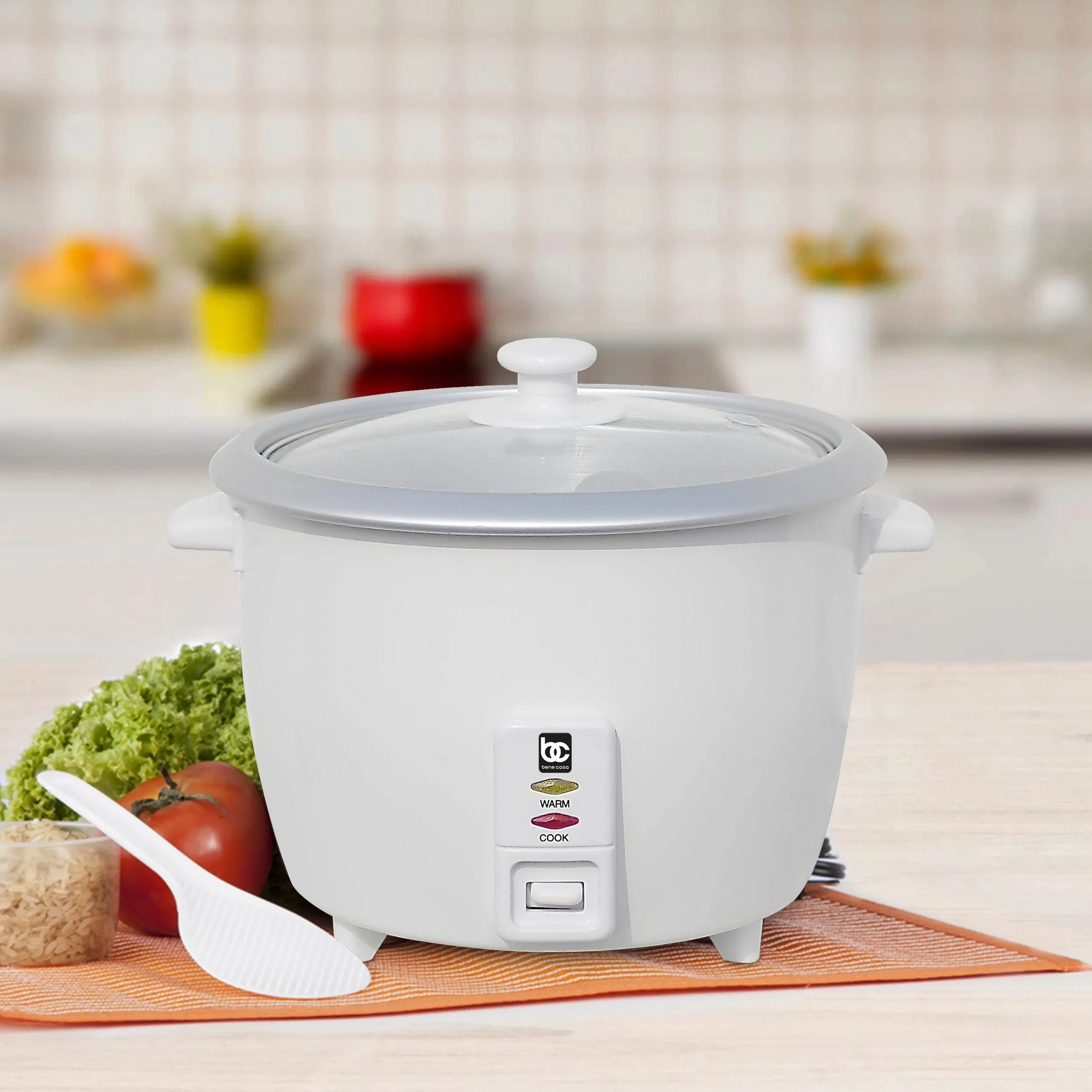 Bene Casa 6-Cup Rice Cooker w/ Glass Lid, Auto cut off, Steamer, & Keep Warm