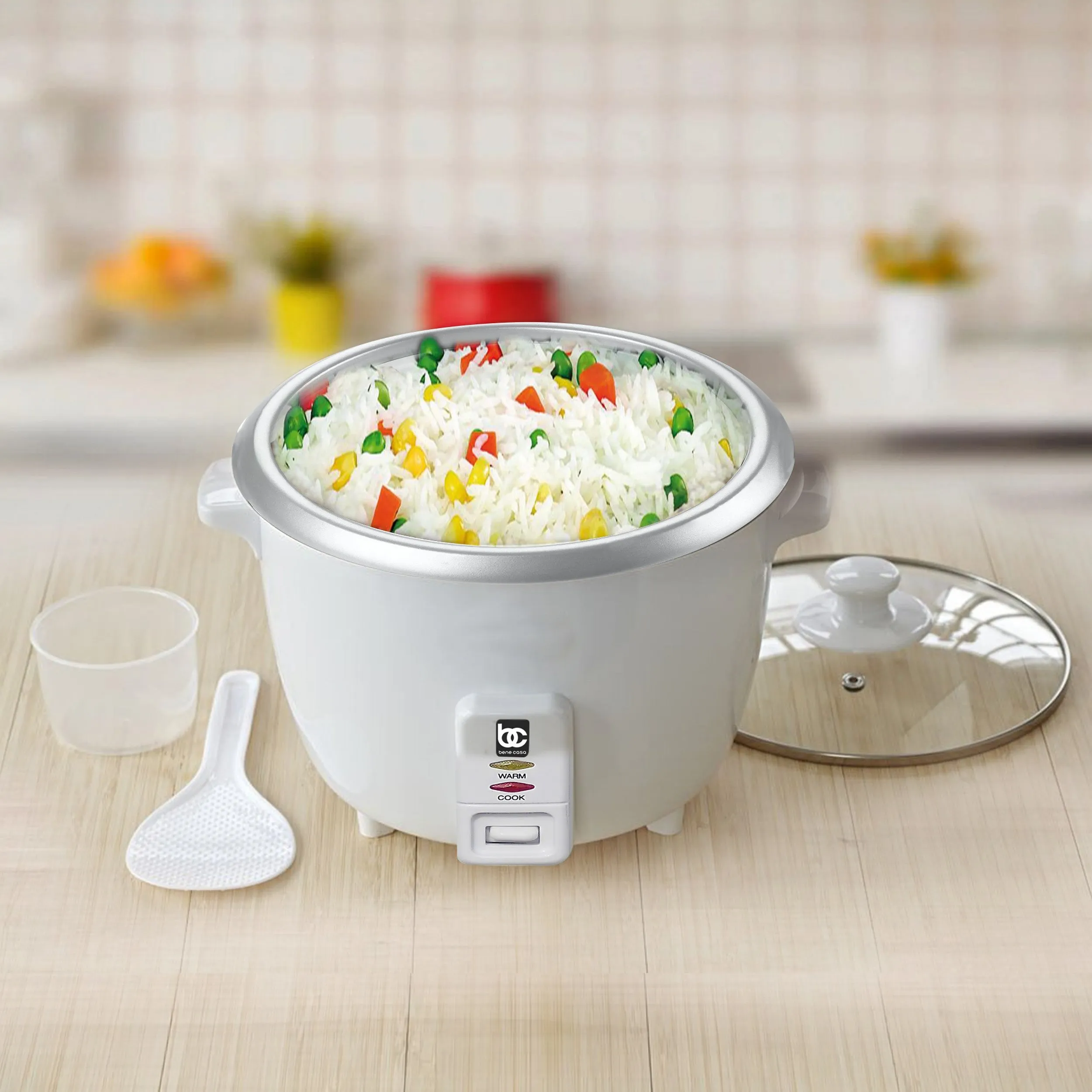 Bene Casa 6-Cup Rice Cooker w/ Glass Lid, Auto cut off, Steamer, & Keep Warm