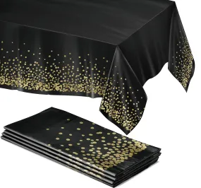 Black And Gold Table Cloths For Parties, 4pk, 54"X108" - Gold Dot Plastic