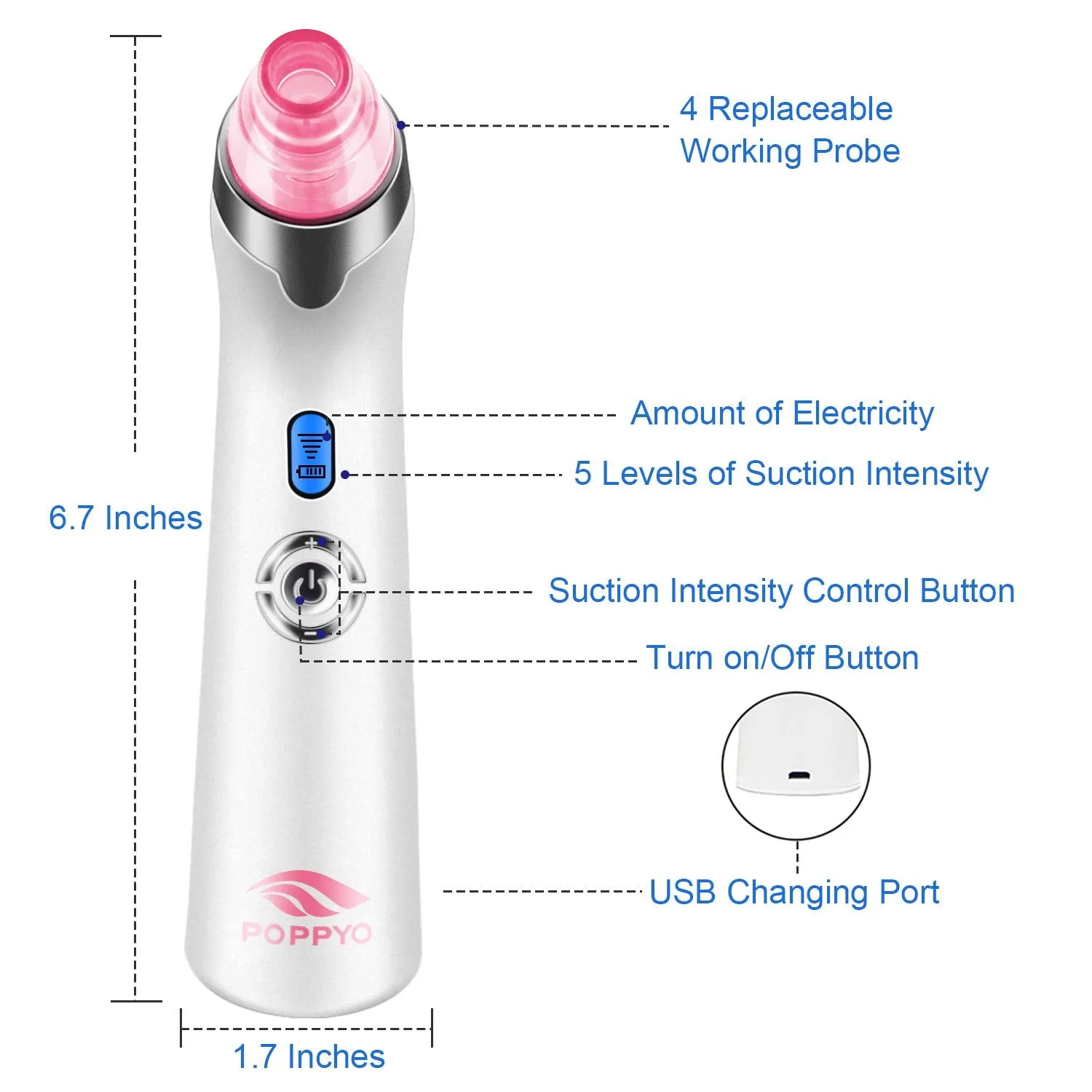 Blackhead Remover Pore Vacuum Electric Blackhead Vacuum Cleaner Blackhead Extractor Tool Device Removal Suction Beauty Device for Women（Pink)