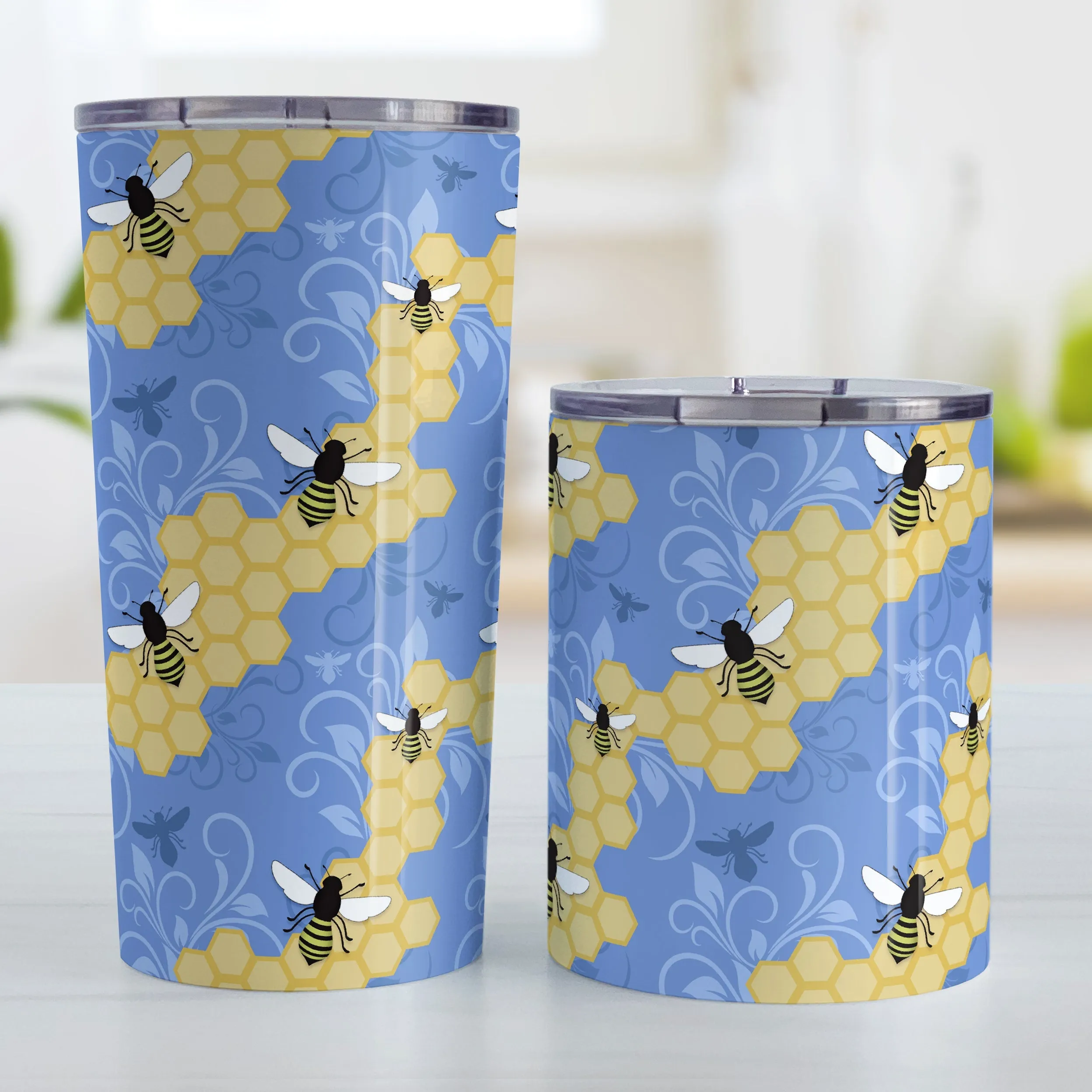 Blue Honeycomb Bee Tumbler Cup