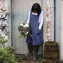 Blue Navy Cross Back Linen Multi Purpose Apron