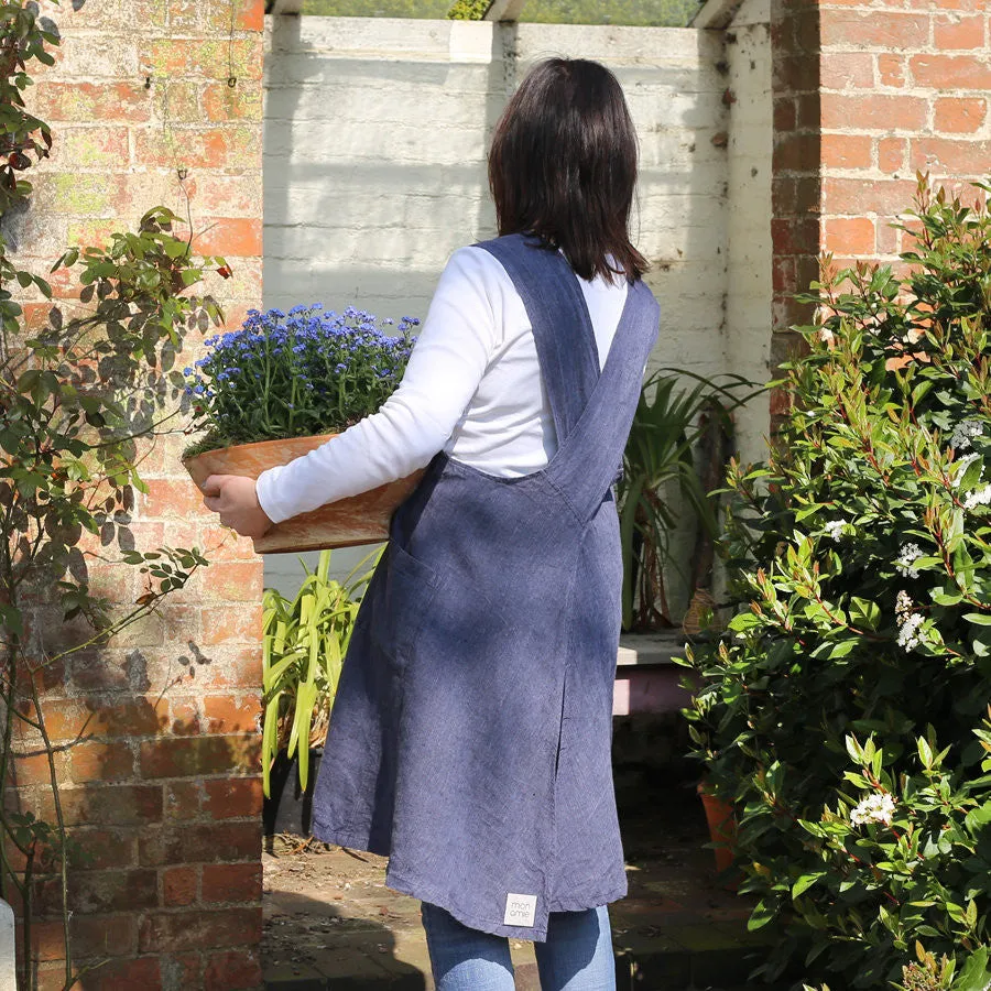 Blue Navy Cross Back Linen Multi Purpose Apron