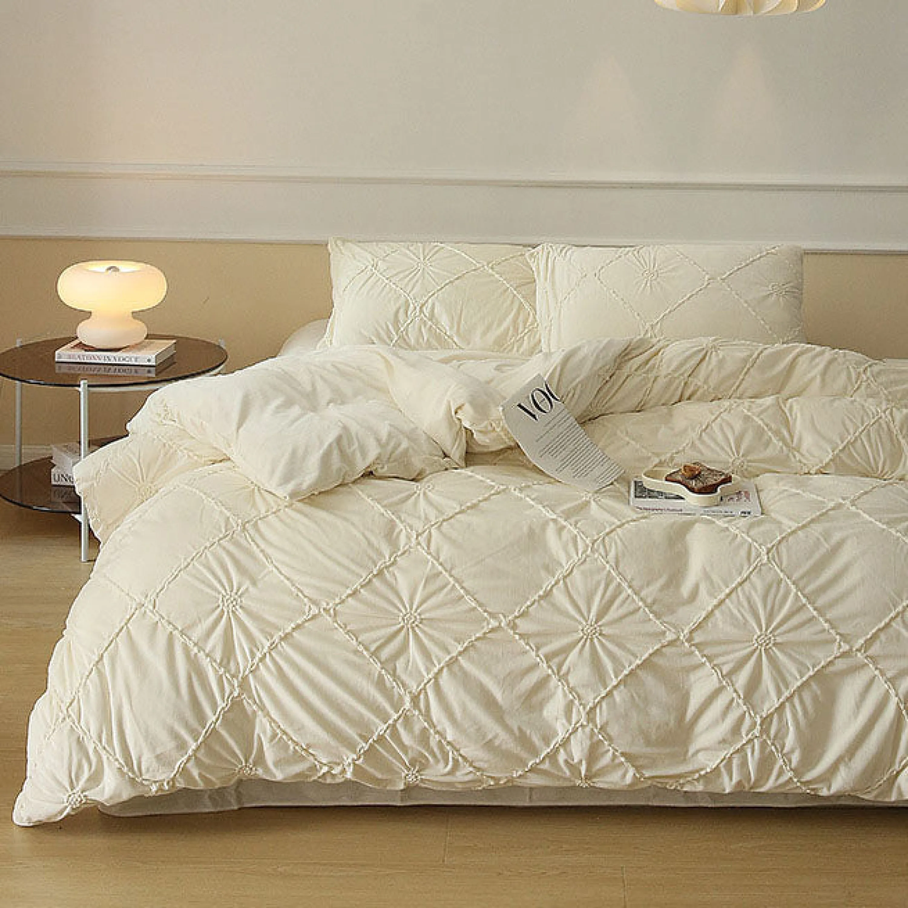 Boho Braided Velvet Bedding Set / White