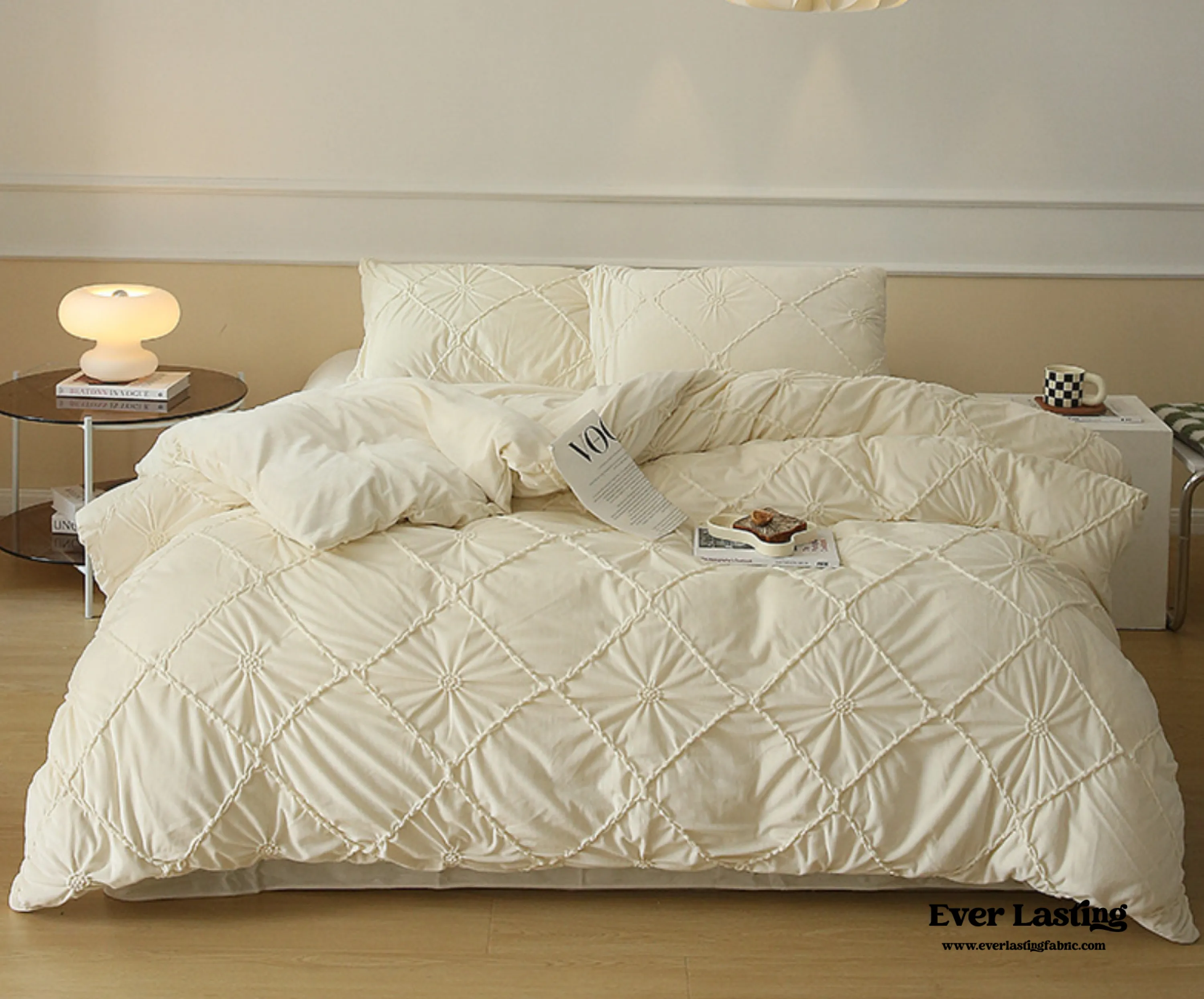 Boho Braided Velvet Bedding Set / White