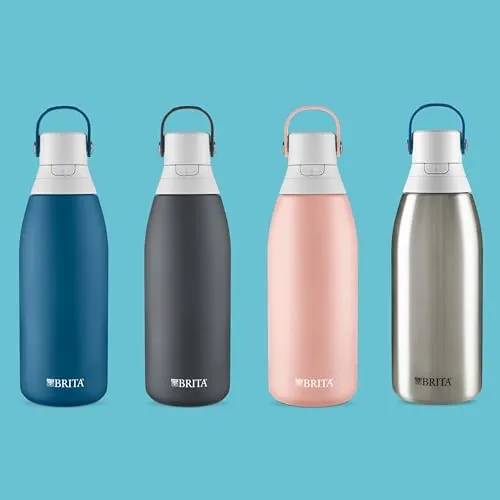 Brita Stainless Steel Premium Filtering Water Bottle, BPA-Free, Reusable, Insulated, Replaces 300 Plastic Water Bottles, Filter Lasts 2 Months or 40 Gallons, Includes 1 Filter, Carbon - 32 oz.